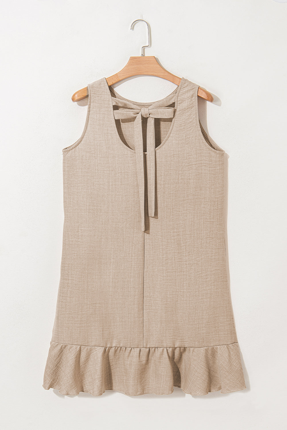 Smoke Gray Knot Scoop Back Ruffle Hem Sleeveless Mini Dress-TOPS / DRESSES-[Adult]-[Female]-2022 Online Blue Zone Planet