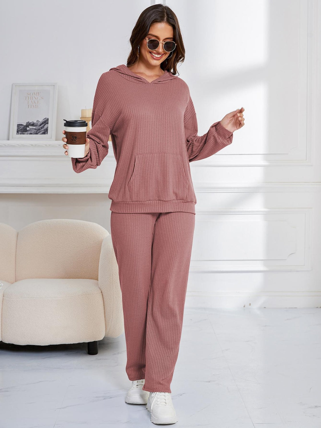 Dropped Shoulder Long Sleeve Hoodie and Pants Set-TOPS / DRESSES-[Adult]-[Female]-2022 Online Blue Zone Planet