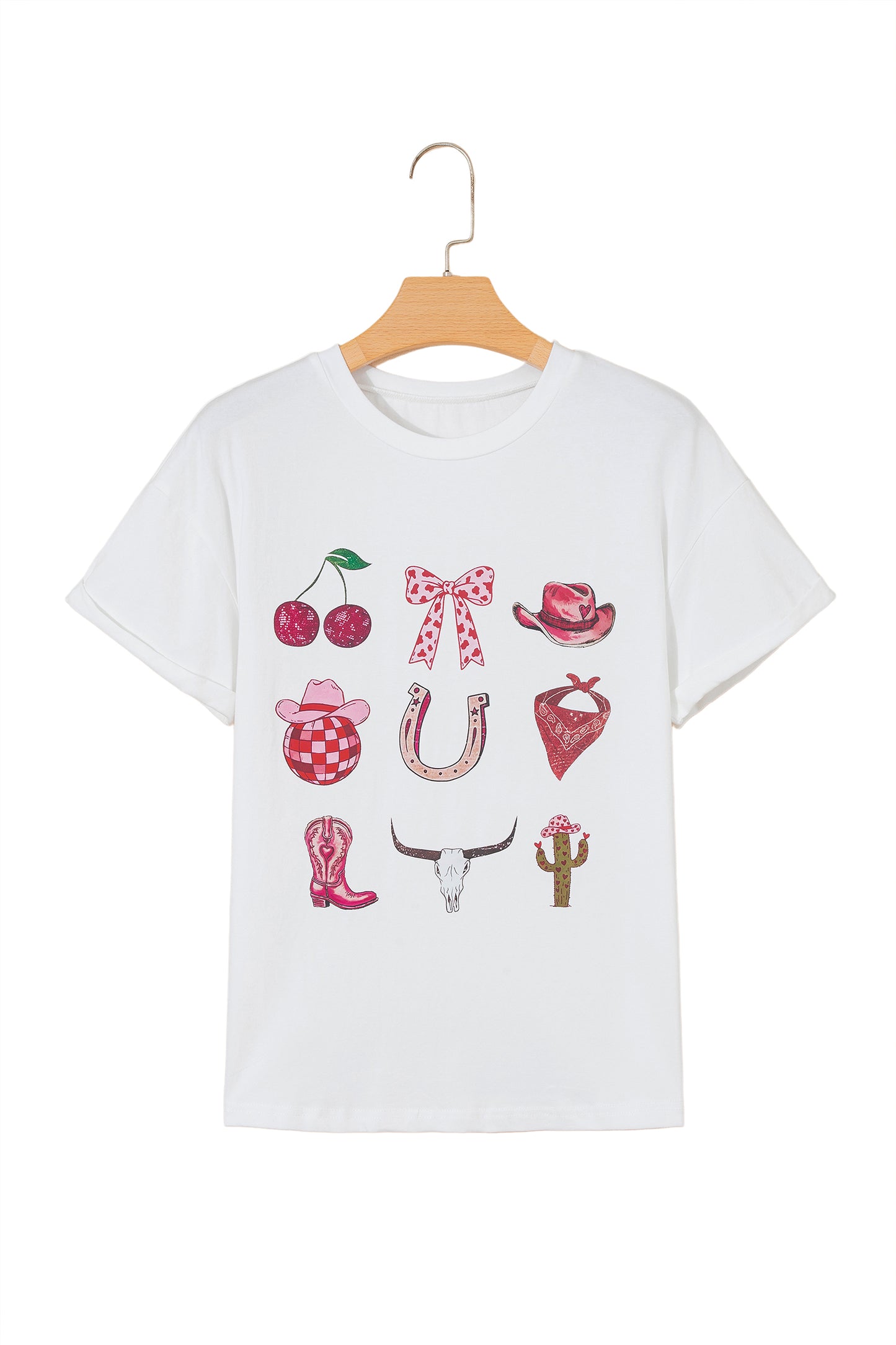 White Coquette Cowgirl Elements Printed Relaxed Tee-Tops/Tops & Tees-[Adult]-[Female]-2022 Online Blue Zone Planet