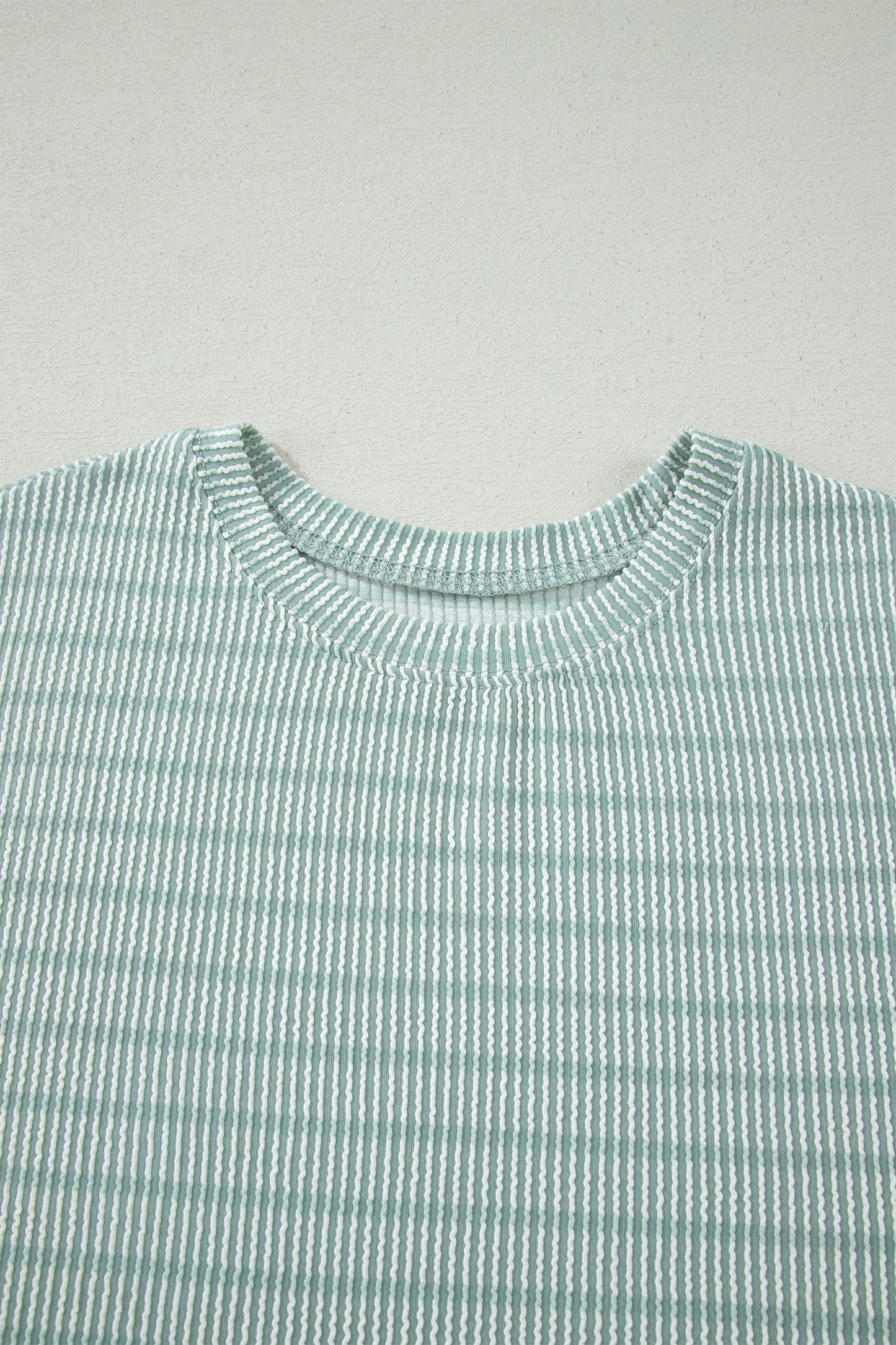 Rose Stripe Raised Rib Loose Tee Drawstring Elastic Waist 2pcs Short Set-Two Piece Sets/Short Sets-[Adult]-[Female]-2022 Online Blue Zone Planet