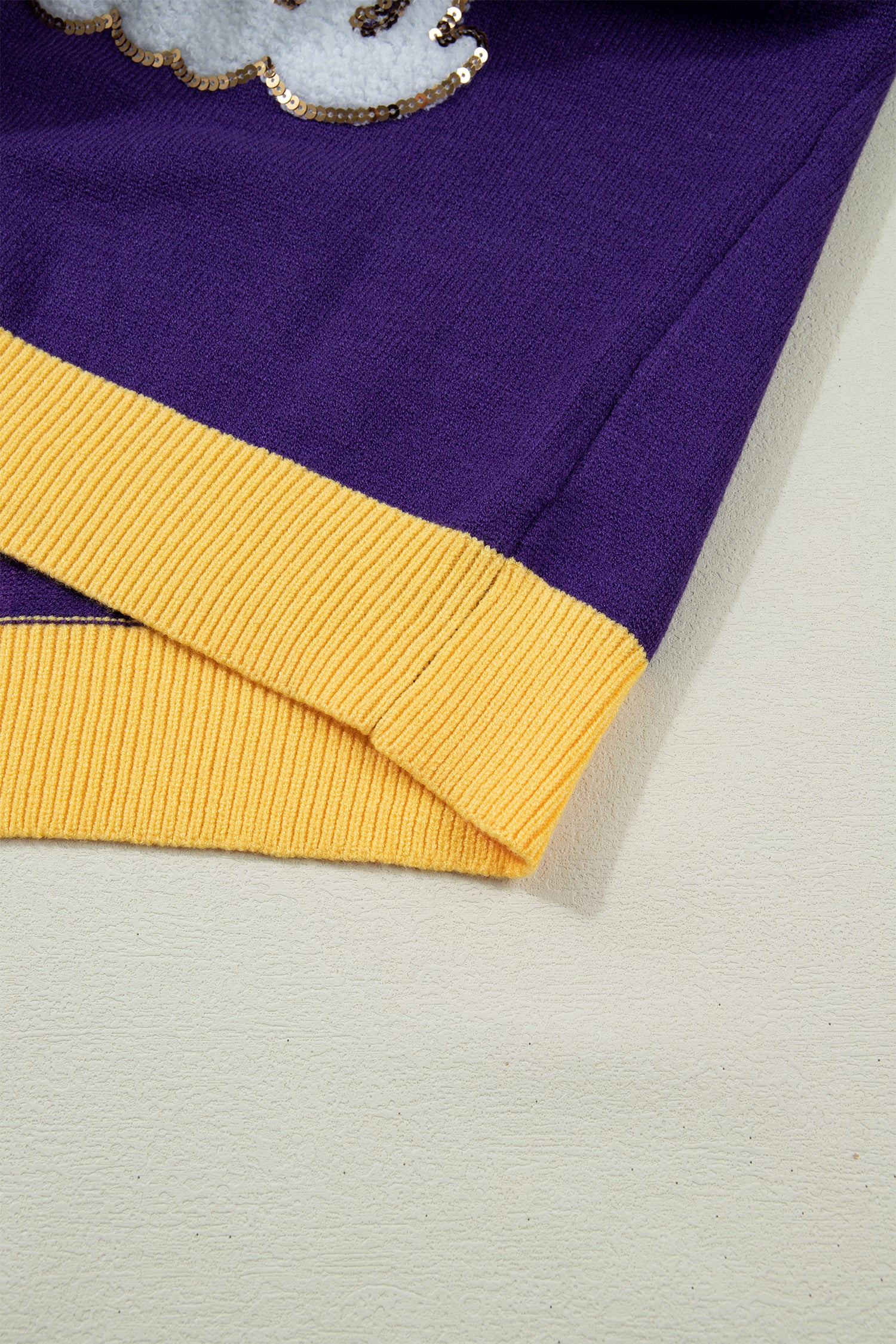 Tillandsia Purple Colorblock Patchwork Fuzzy Mardi Gras Graphic Sweater-TOPS / DRESSES-[Adult]-[Female]-2022 Online Blue Zone Planet