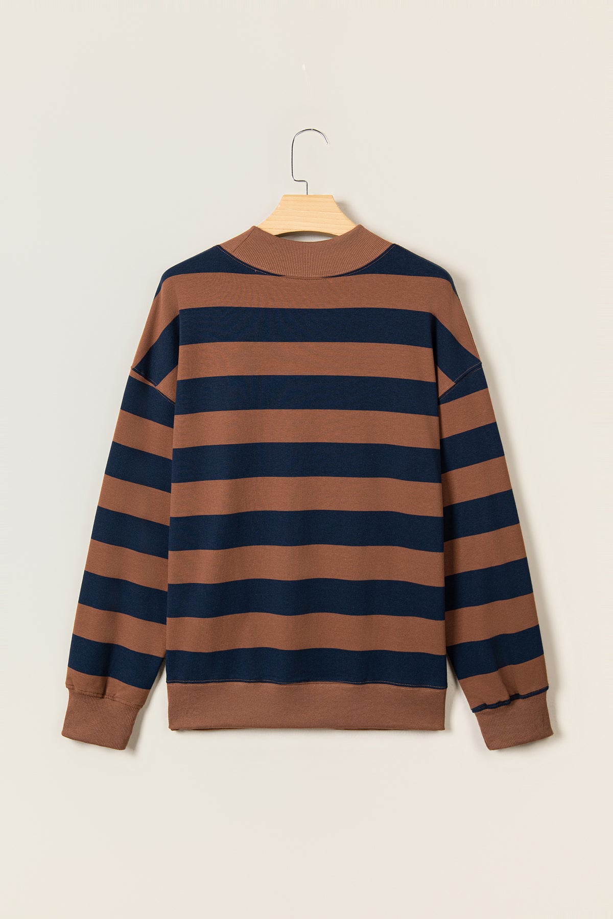 Brown Stripe Colorblock Mock Neck Relaxed Sweatshirt-Tops/Sweatshirts & Hoodies-[Adult]-[Female]-2022 Online Blue Zone Planet