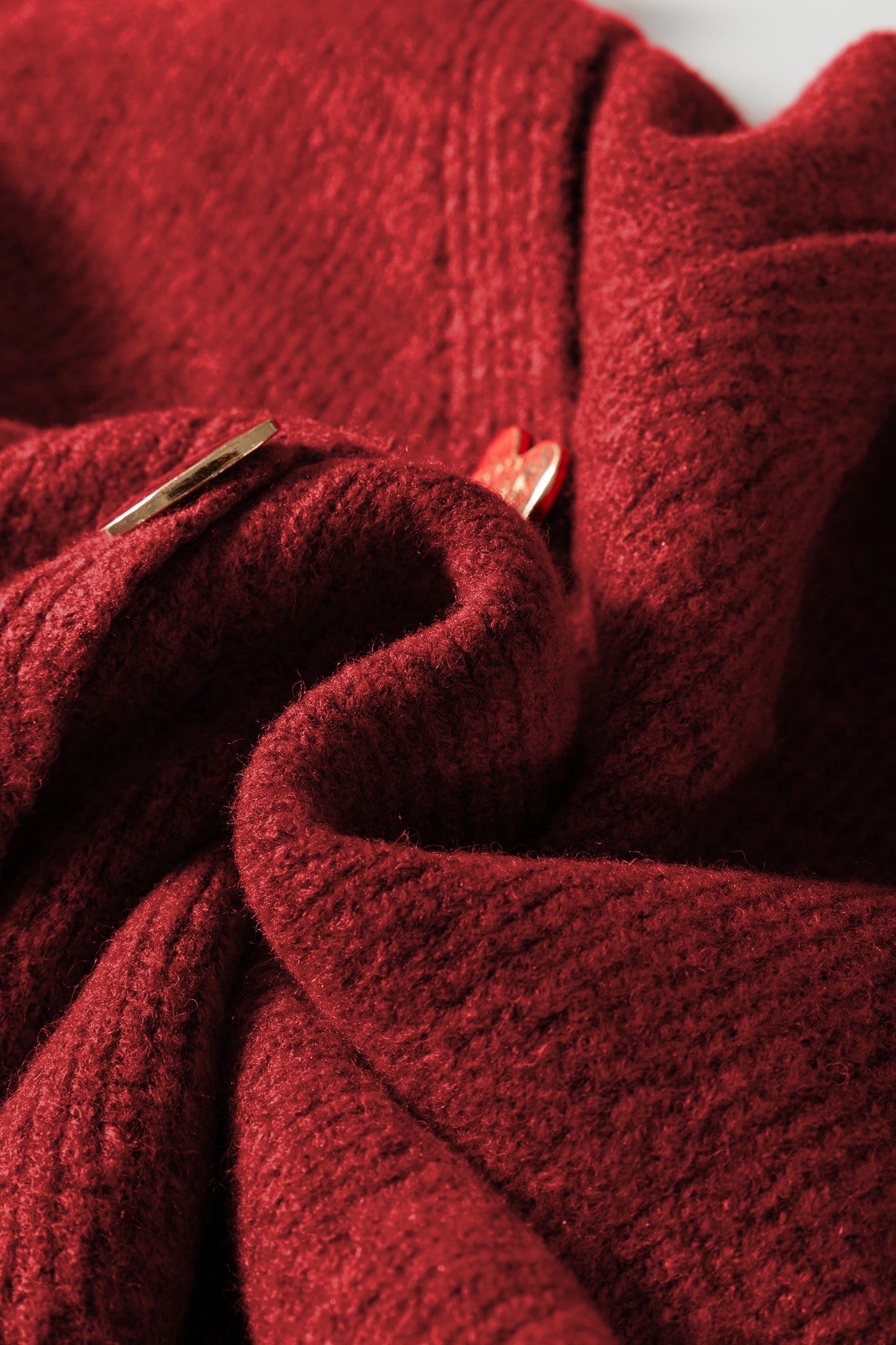 Fiery Red Heart Metal Button V Neck Cardigan Sweater-TOPS / DRESSES-[Adult]-[Female]-2022 Online Blue Zone Planet