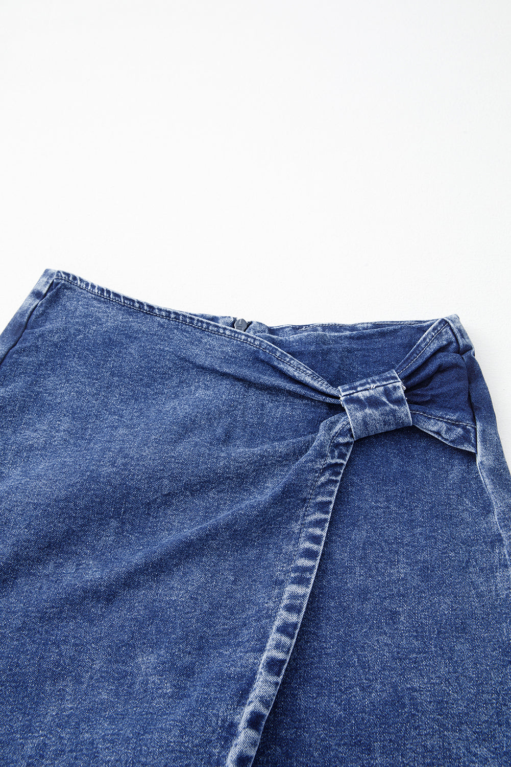 Sail Blue Acid Wash Asymmetric Twisted Wrapped Zipped Denim Skort-Bottoms/Denim Shorts-[Adult]-[Female]-2022 Online Blue Zone Planet