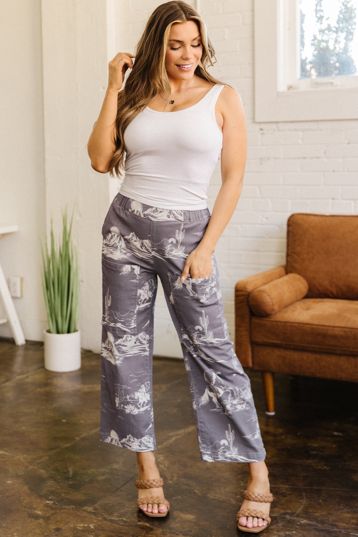 Gray Wild West Riding Vintage Printed Shift Jeans-Bottoms/Jeans-[Adult]-[Female]-2022 Online Blue Zone Planet