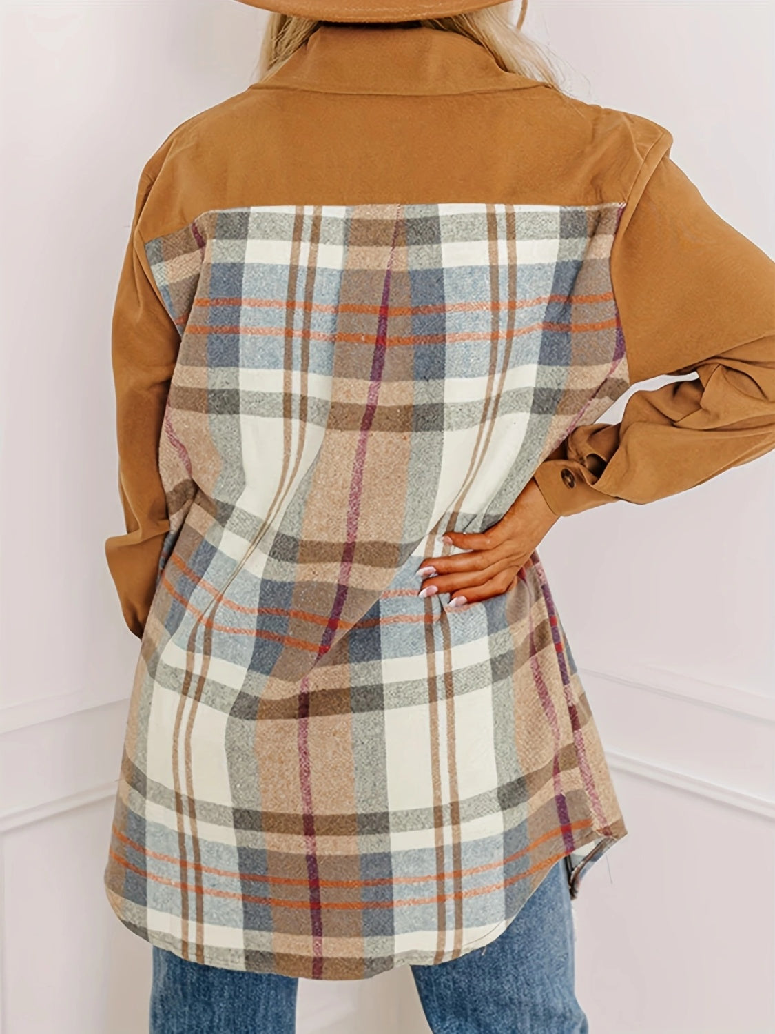 Plaid Collared Neck Long Sleeve Jacket-TOPS / DRESSES-[Adult]-[Female]-2022 Online Blue Zone Planet