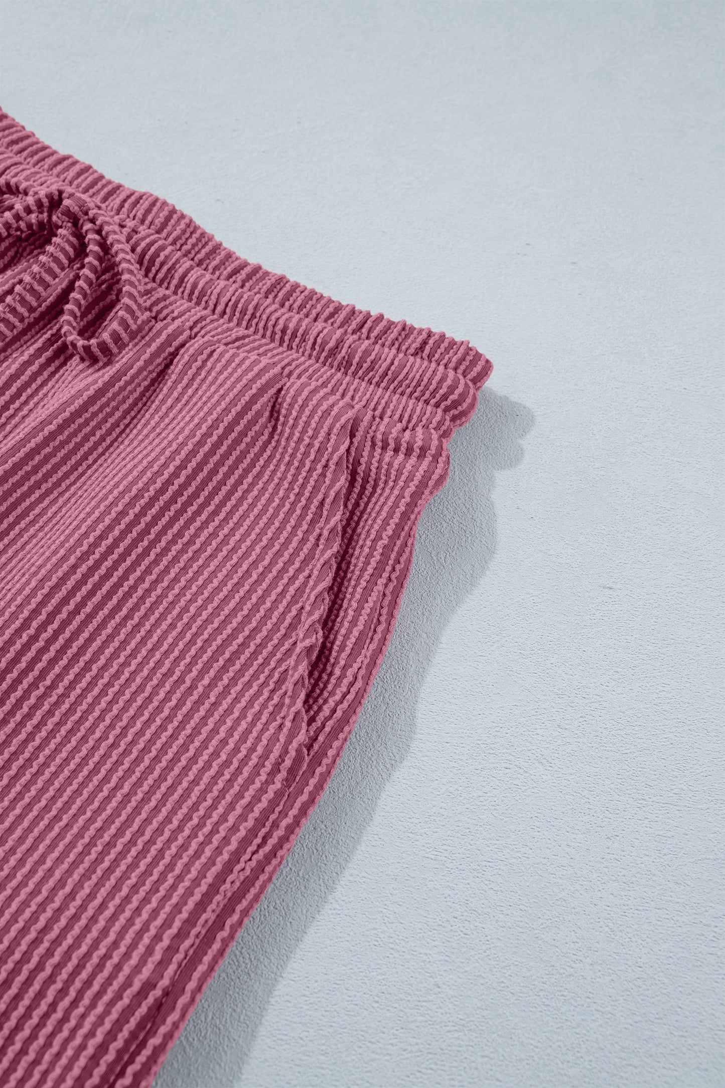 Pitaya Pink Twisted Ribbed Loose Tee Drawstring Elastic Waist 2pcs Short Set-Two Piece Sets/Short Sets-[Adult]-[Female]-2022 Online Blue Zone Planet