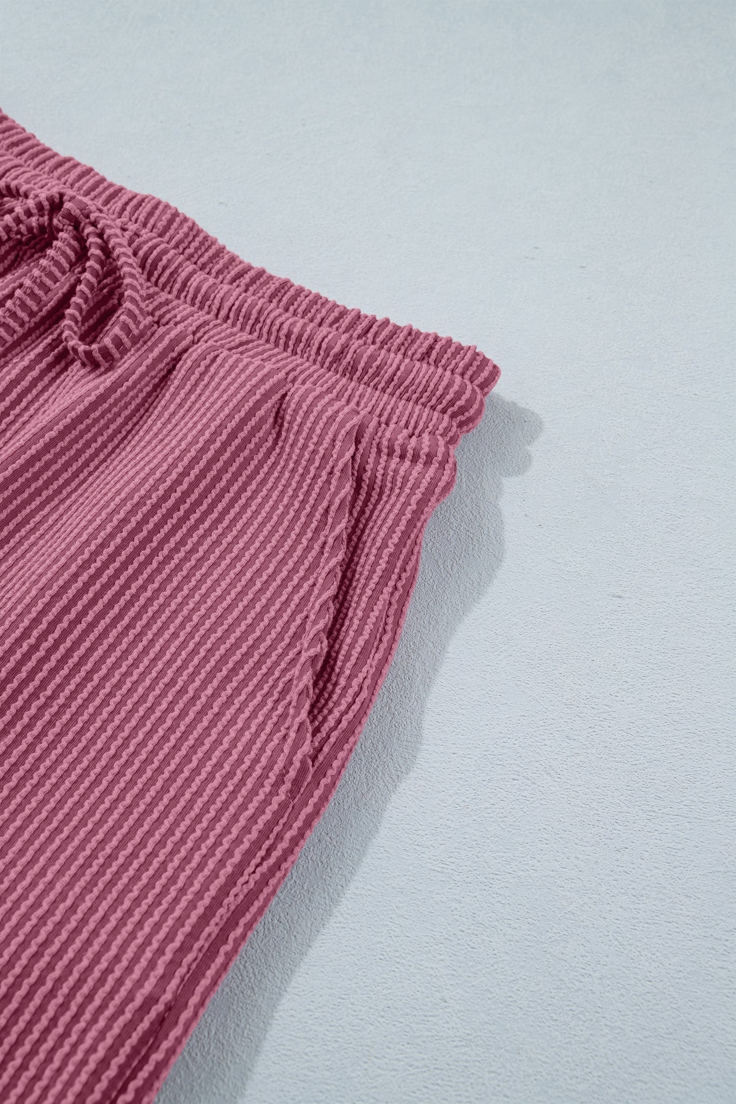 Pitaya Pink Twisted Ribbed Loose Tee Drawstring Elastic Waist 2pcs Short Set-Two Piece Sets/Short Sets-[Adult]-[Female]-2022 Online Blue Zone Planet