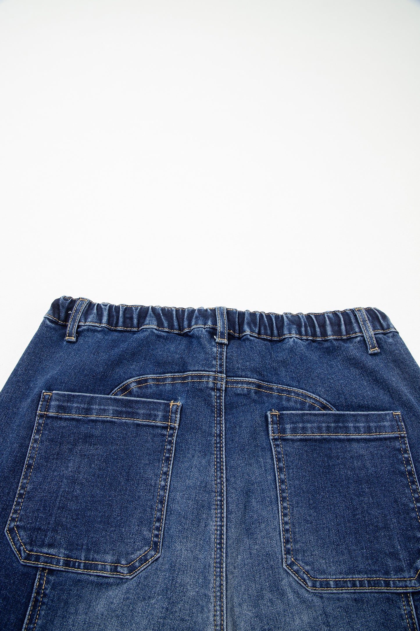 Prussian Blue Drawstring Seam Detail Raw Hem Wide Leg Denim Pants-Bottoms/Jeans-[Adult]-[Female]-2022 Online Blue Zone Planet