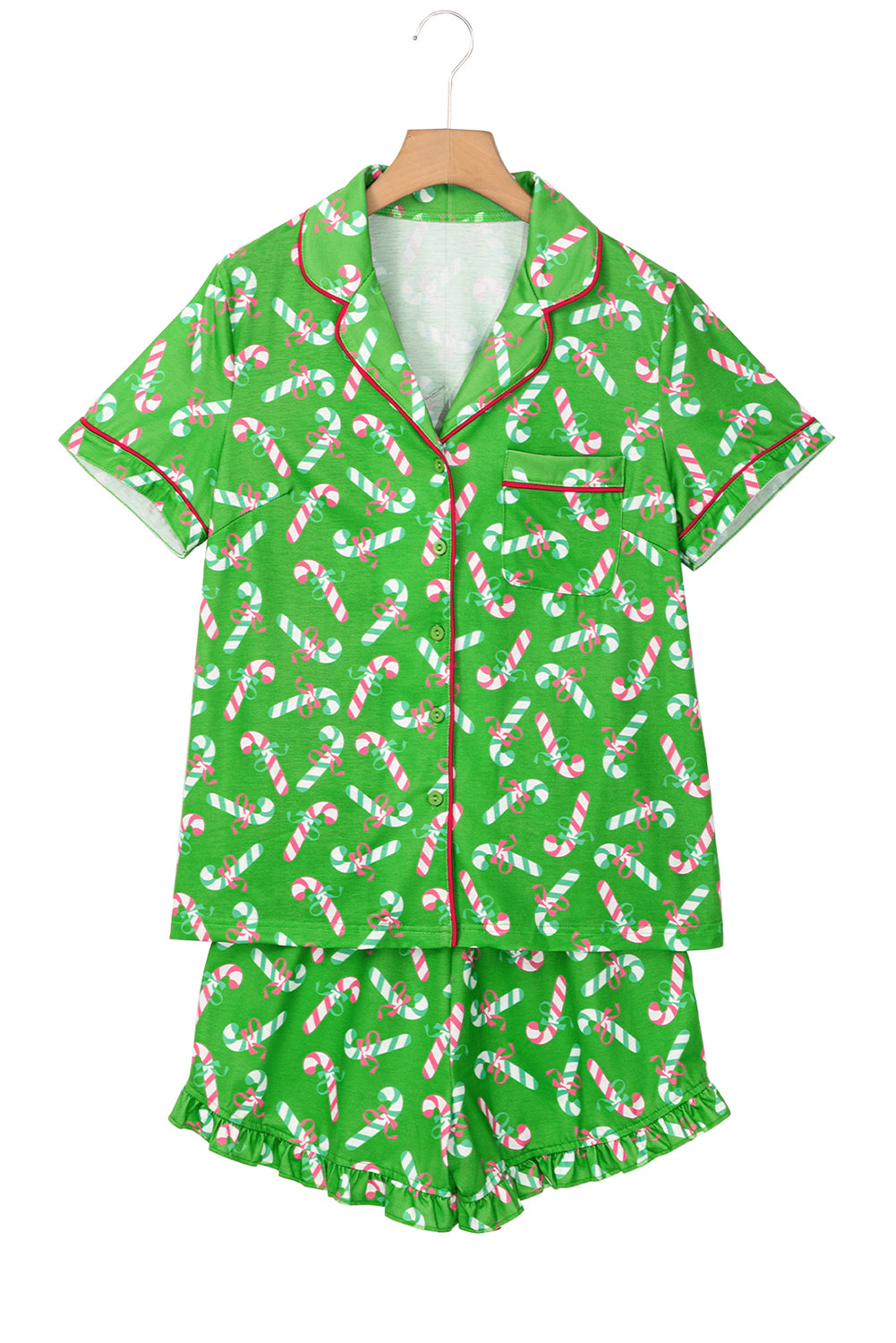 Red Christmas Candy Cane Print Pajama Set-Loungewear Set-[Adult]-[Female]-2022 Online Blue Zone Planet