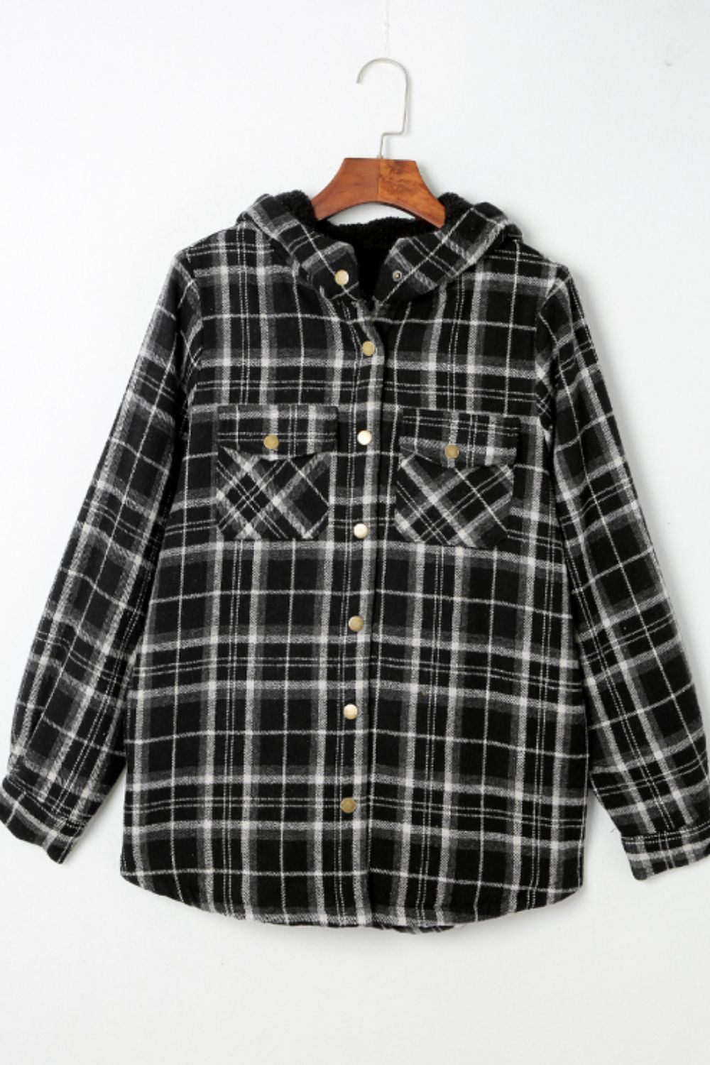 Blue Zone Planet | Plaid Button Up Long Sleeve Hooded Jacket-TOPS / DRESSES-[Adult]-[Female]-2022 Online Blue Zone Planet