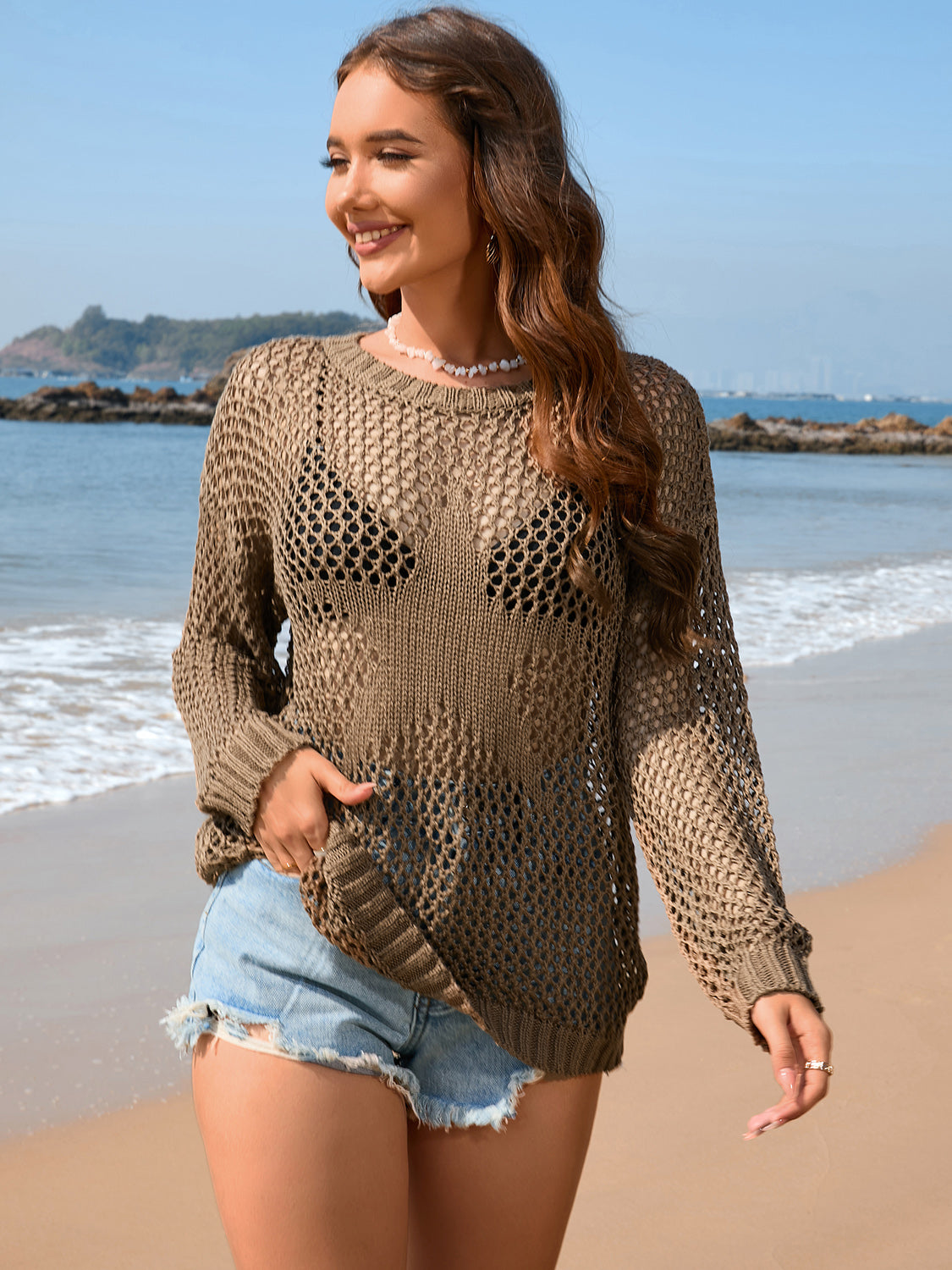 Openwork Dropped Shoulder Cover Up-TOPS / DRESSES-[Adult]-[Female]-2022 Online Blue Zone Planet