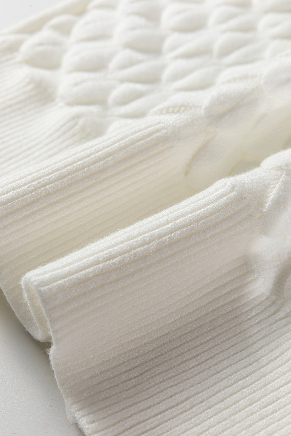 White Fish Scale Textured Knit Ribbed High Neck Short Sleeve Sweater-TOPS / DRESSES-[Adult]-[Female]-2022 Online Blue Zone Planet