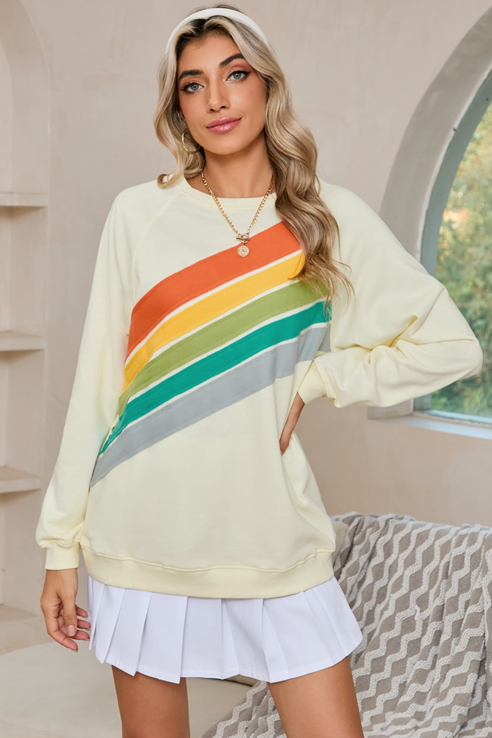 Blue Zone Planet |  Black Rainbow Colorblock Pullover Sweatshirt