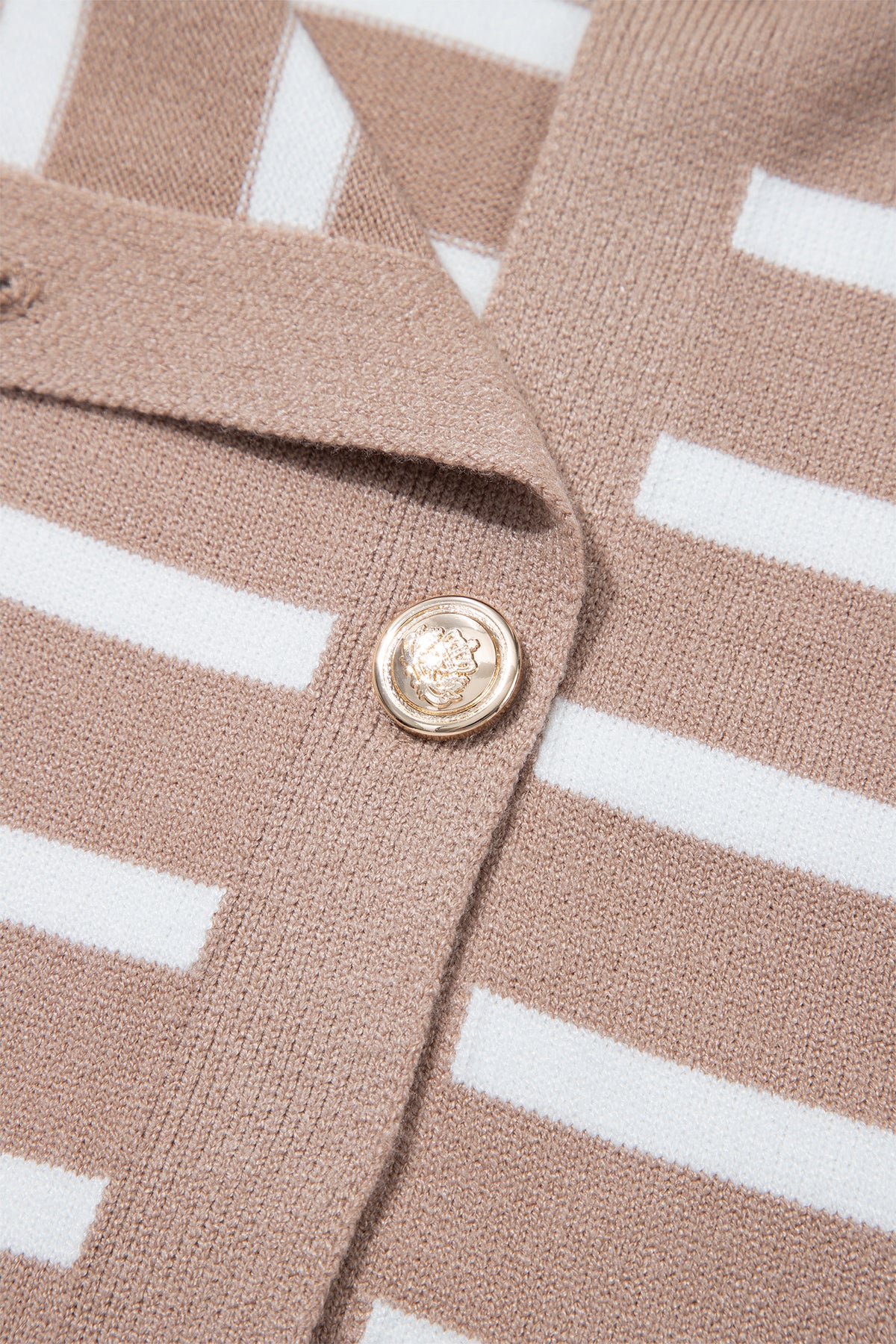 Khaki Stripe Button Down Short Sleeve Knit Plus Size Cardigan-Plus Size/Plus Size Sweaters & Cardigans-[Adult]-[Female]-2022 Online Blue Zone Planet