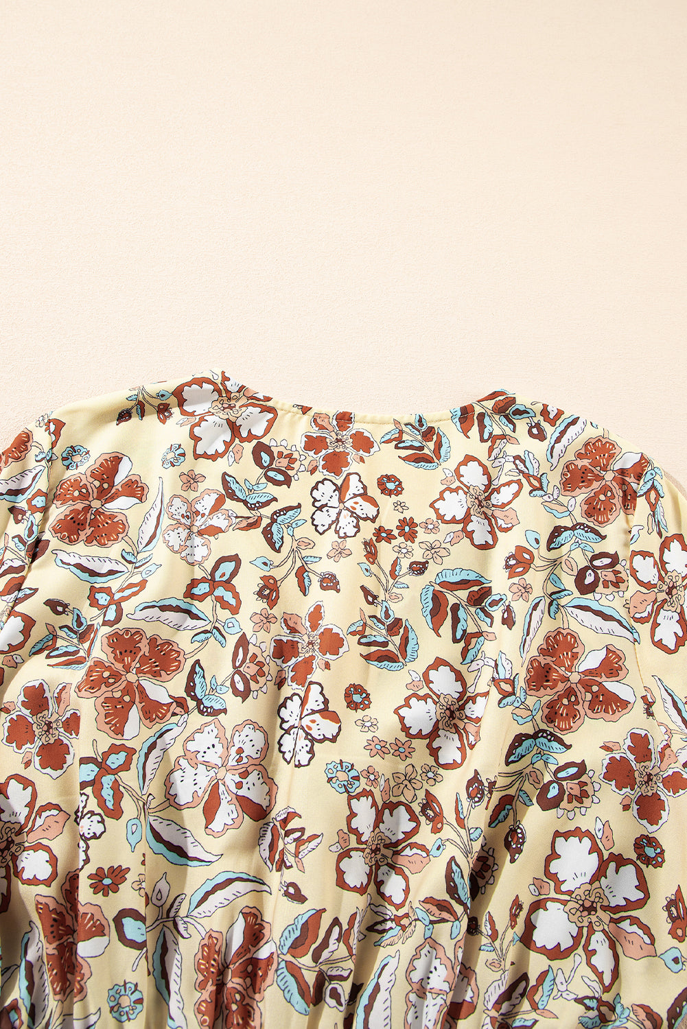 Blue Zone Planet | Yellow Printed Floral Bell Sleeve V Neck Wrapped Contrast Peplum Blouse-Tops/Blouses & Shirts-[Adult]-[Female]-2022 Online Blue Zone Planet
