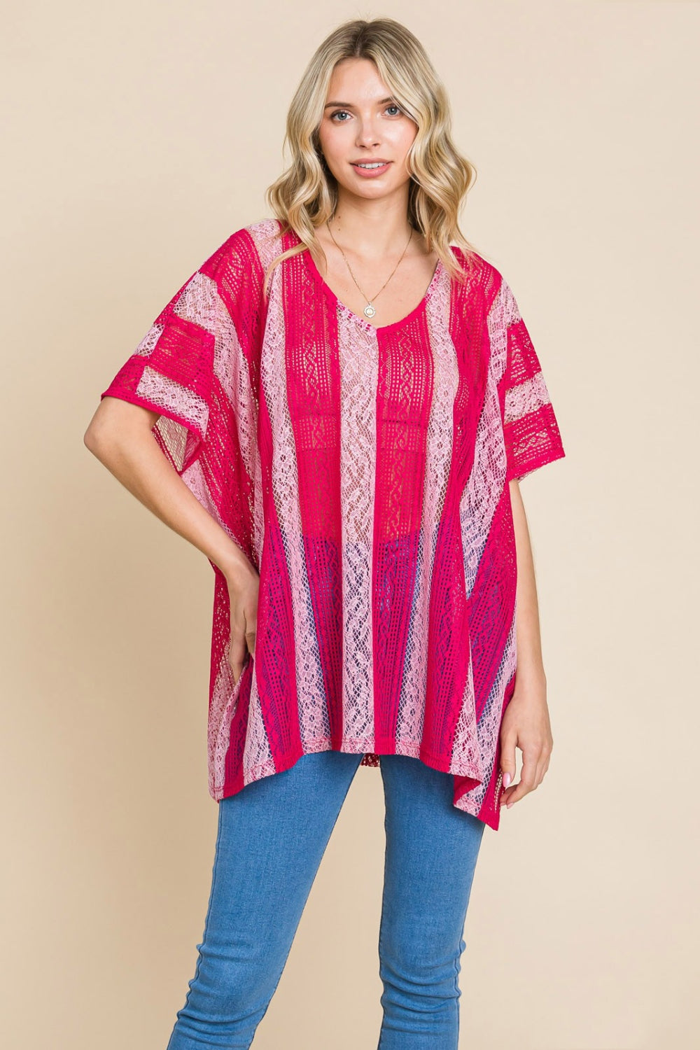 Blue Zone Planet | Cotton Bleu by Nu Label V Neck Drop Shoulder Oversize Top-TOPS / DRESSES-[Adult]-[Female]-Fuchsia-S-2022 Online Blue Zone Planet