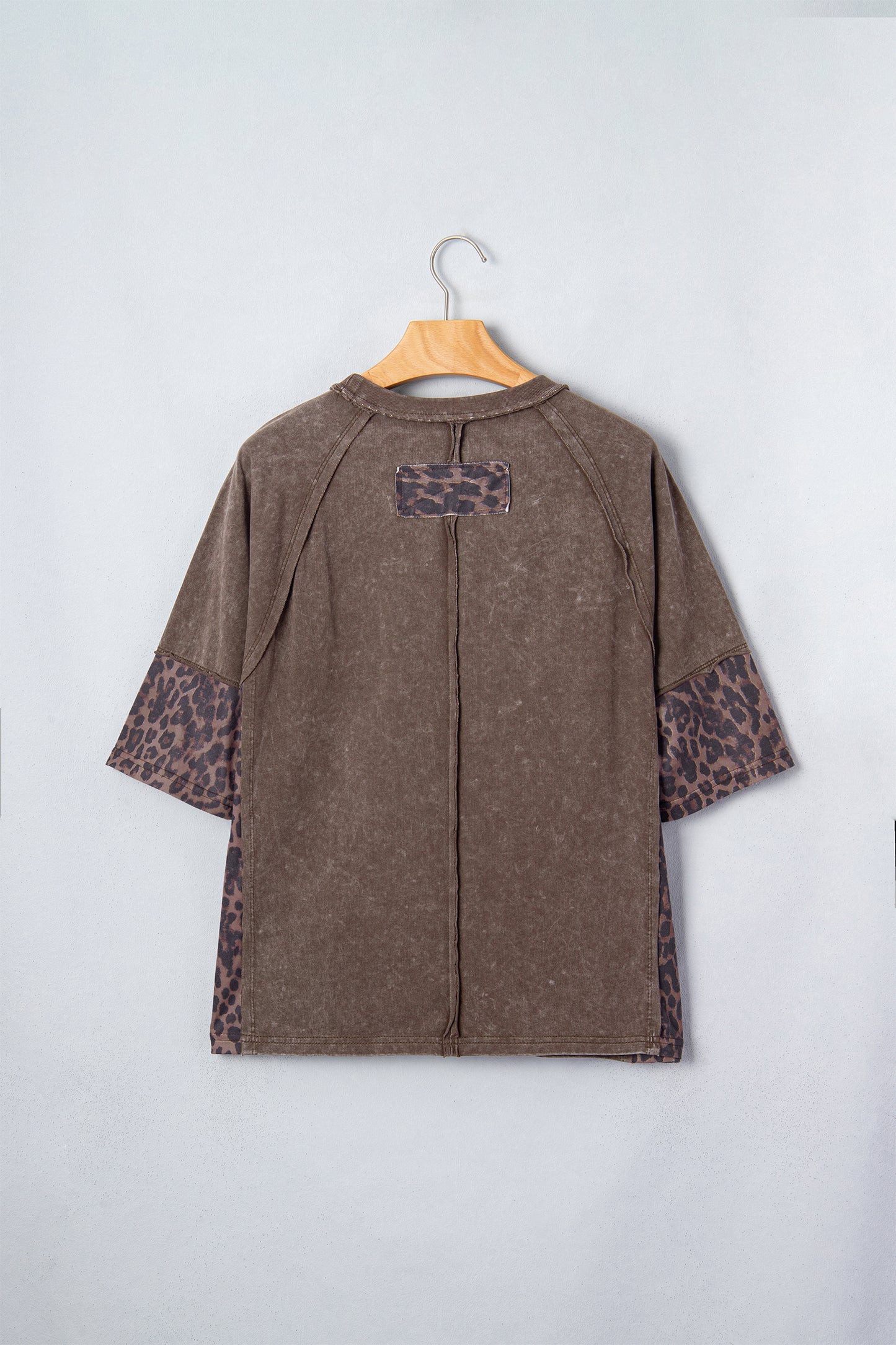 Coffee Mineral Wash Exposed Seam Leopard Star Patched T Shirt-Tops/Tops & Tees-[Adult]-[Female]-2022 Online Blue Zone Planet