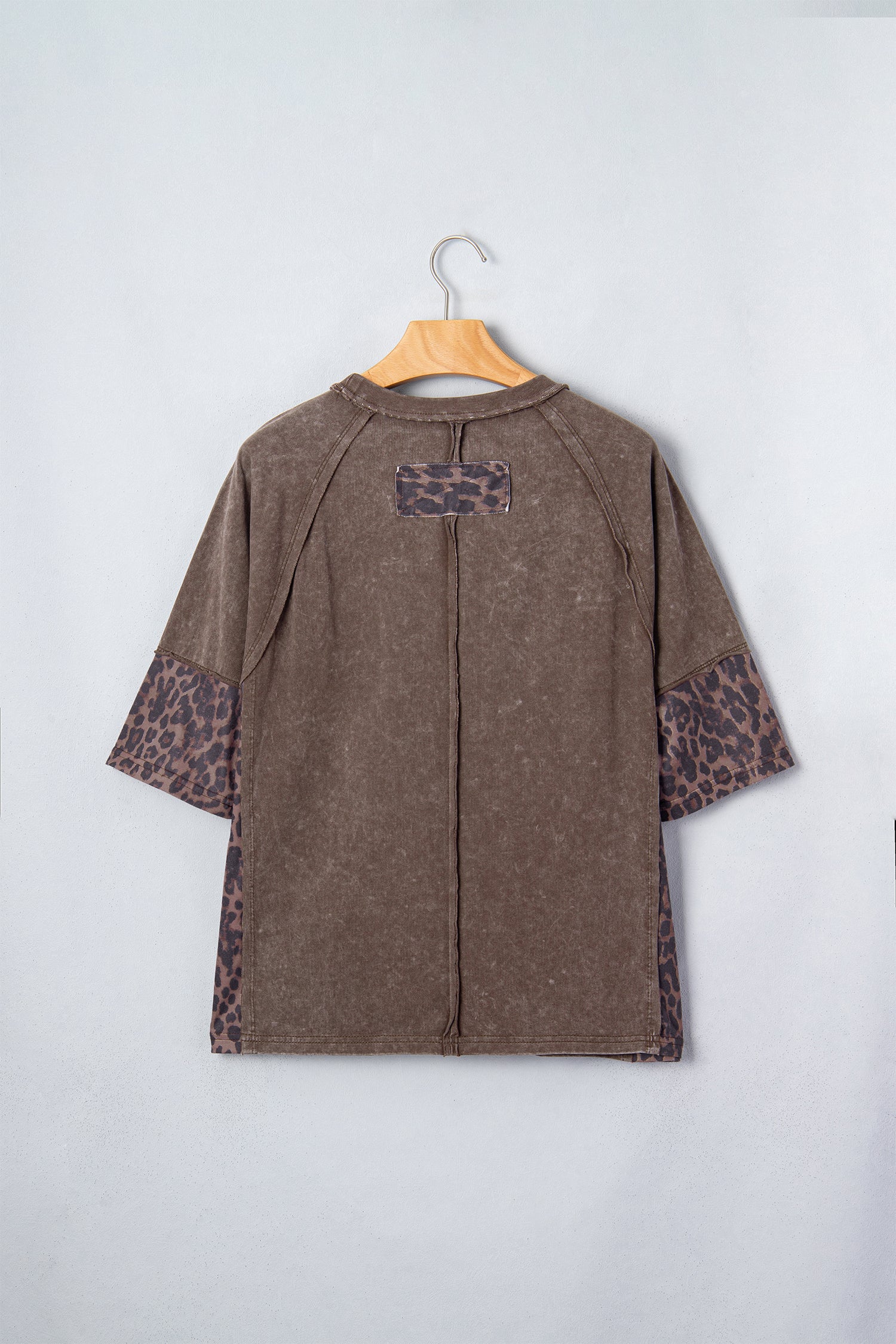 Coffee Mineral Wash Exposed Seam Leopard Star Patched T Shirt-Tops/Tops & Tees-[Adult]-[Female]-2022 Online Blue Zone Planet