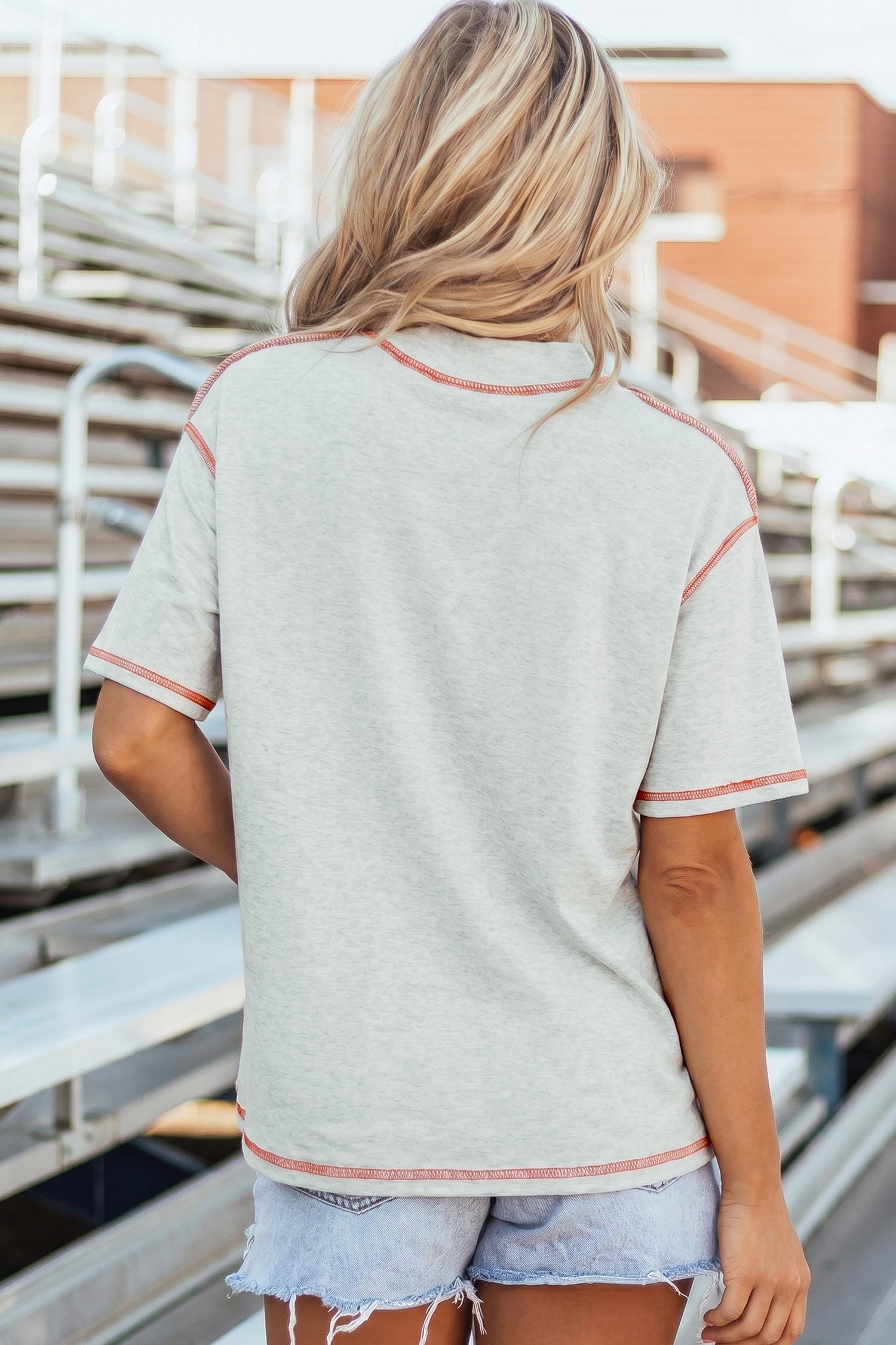 Light Grey Reversible Contrast-Stitched T-Shirt-Tops/Tops & Tees-[Adult]-[Female]-2022 Online Blue Zone Planet