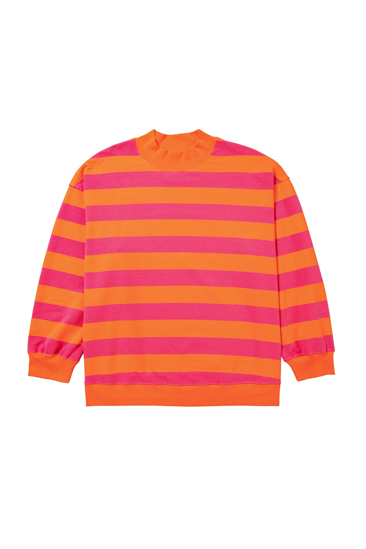 Orange Stripe Ribbed Trim Stand Neck Dropped Shoulder Plus Size Sweatshirt-Plus Size/Plus Size Sweatshirts & Hoodies-[Adult]-[Female]-2022 Online Blue Zone Planet