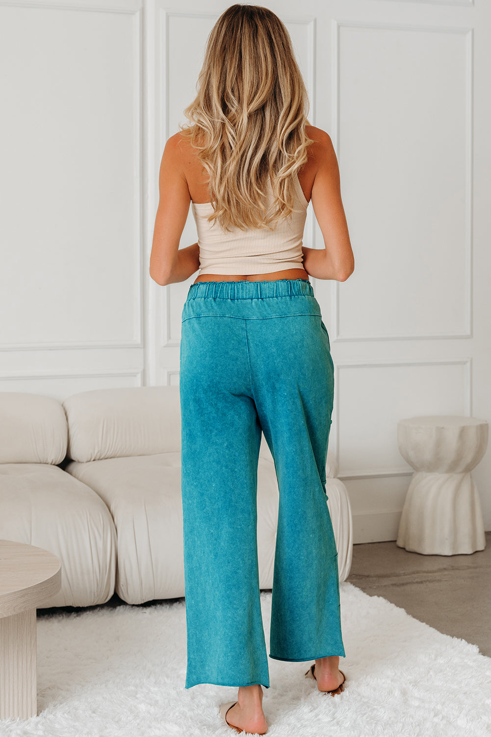 Medium Grey Mineral Wash Lace-Up High Waist Raw Hem Patched Pocket Pants-Bottoms/Pants & Culotte-[Adult]-[Female]-2022 Online Blue Zone Planet