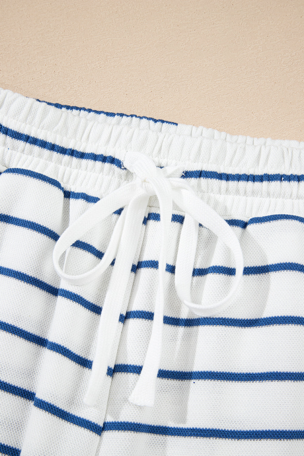 Sail Blue Striped Long Sleeve Top Drawstring Wide Leg Pants 2pcs Outfit-Two Piece Sets/Pant Sets-[Adult]-[Female]-2022 Online Blue Zone Planet