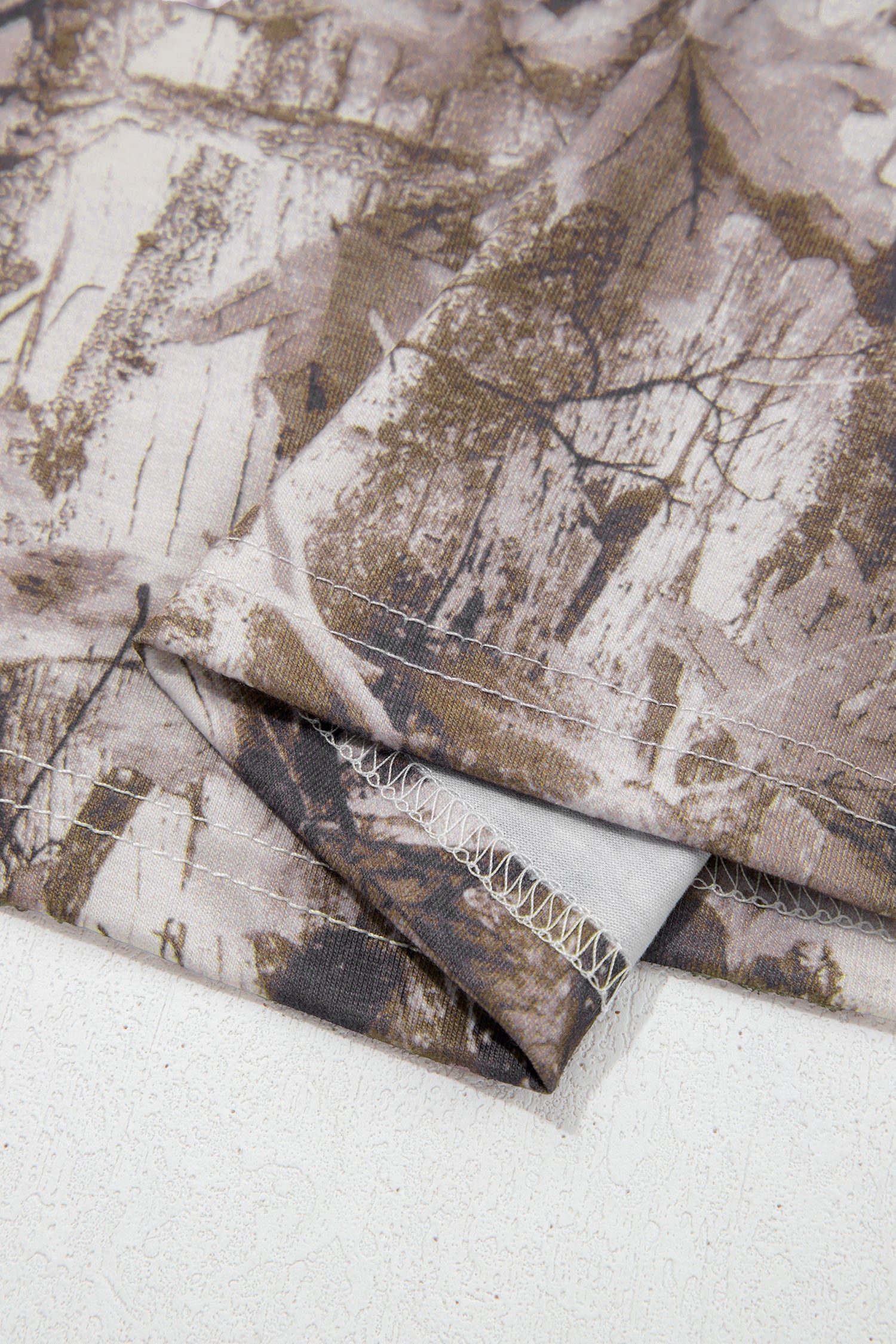 Khaki Plus Size Woodland Camouflage Print T Shirt-Plus Size/Plus Size Tops/Plus Size Tops & Tees-[Adult]-[Female]-2022 Online Blue Zone Planet