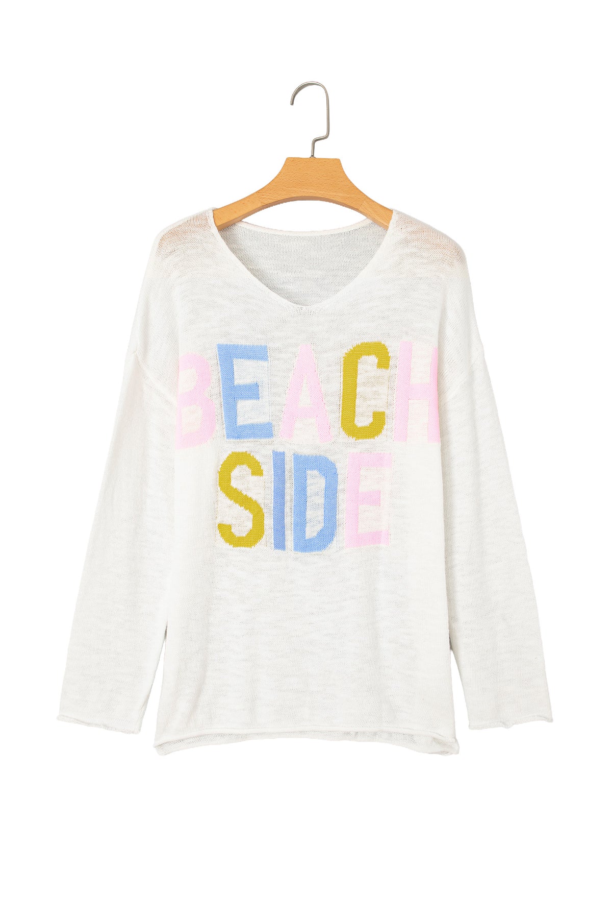 White V Neck Lightweight Knit BEACH SIDE Shift Tunic Sweater-Sweaters & Cardigans/Sweaters-[Adult]-[Female]-2022 Online Blue Zone Planet
