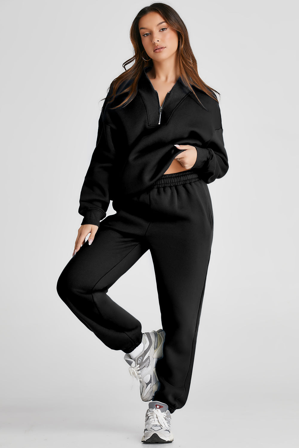 Blue Zone Planet | Quarter Zip Long Sleeve Top and Pants Set-TOPS / DRESSES-[Adult]-[Female]-2022 Online Blue Zone Planet