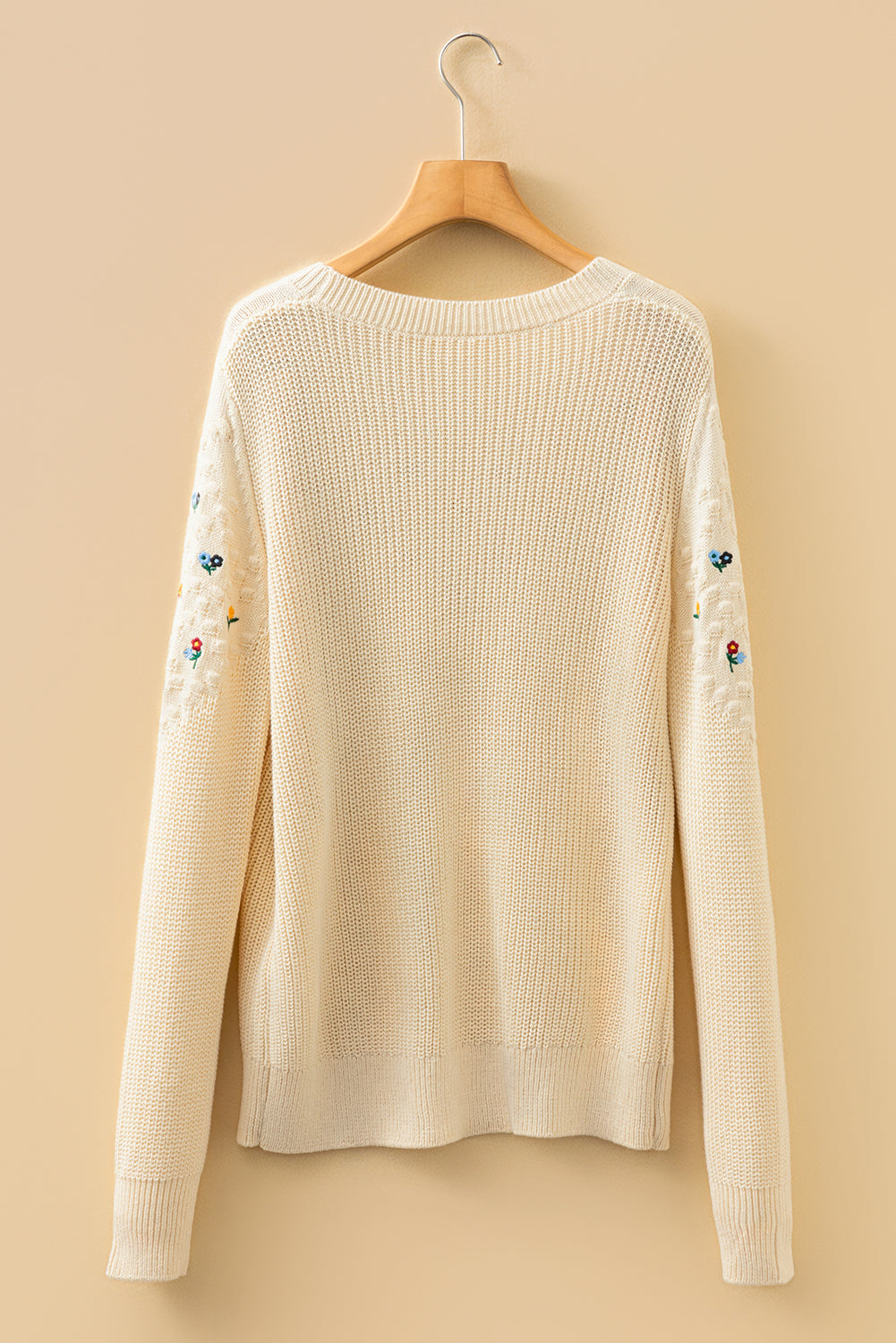 Jet Stream Mixed Texture Knit Flower Embroidered Detail Casual Sweater-TOPS / DRESSES-[Adult]-[Female]-2022 Online Blue Zone Planet