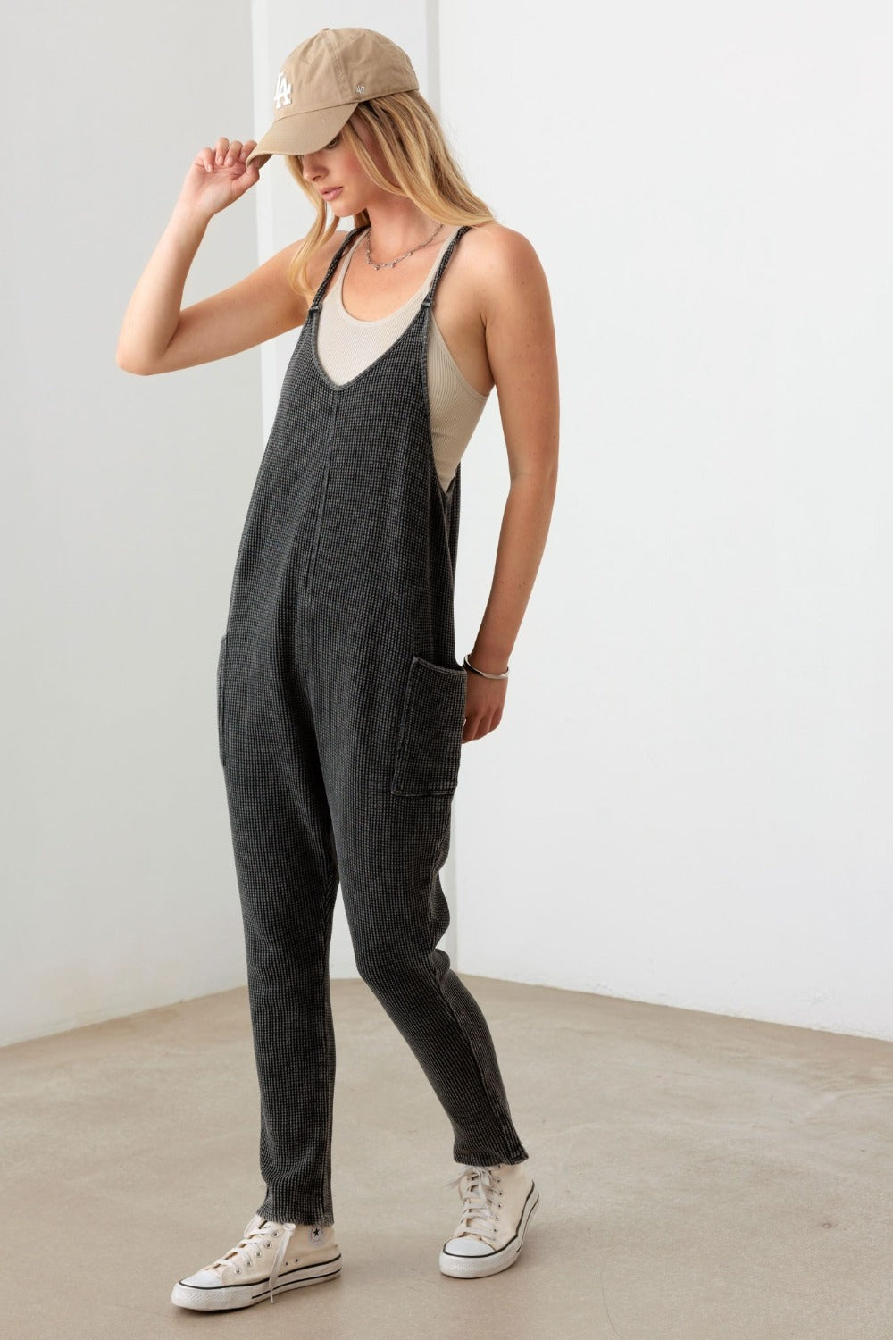 Le Lis Waffle Knit Side Pocket Jumpsuit-TOPS / DRESSES-[Adult]-[Female]-2022 Online Blue Zone Planet