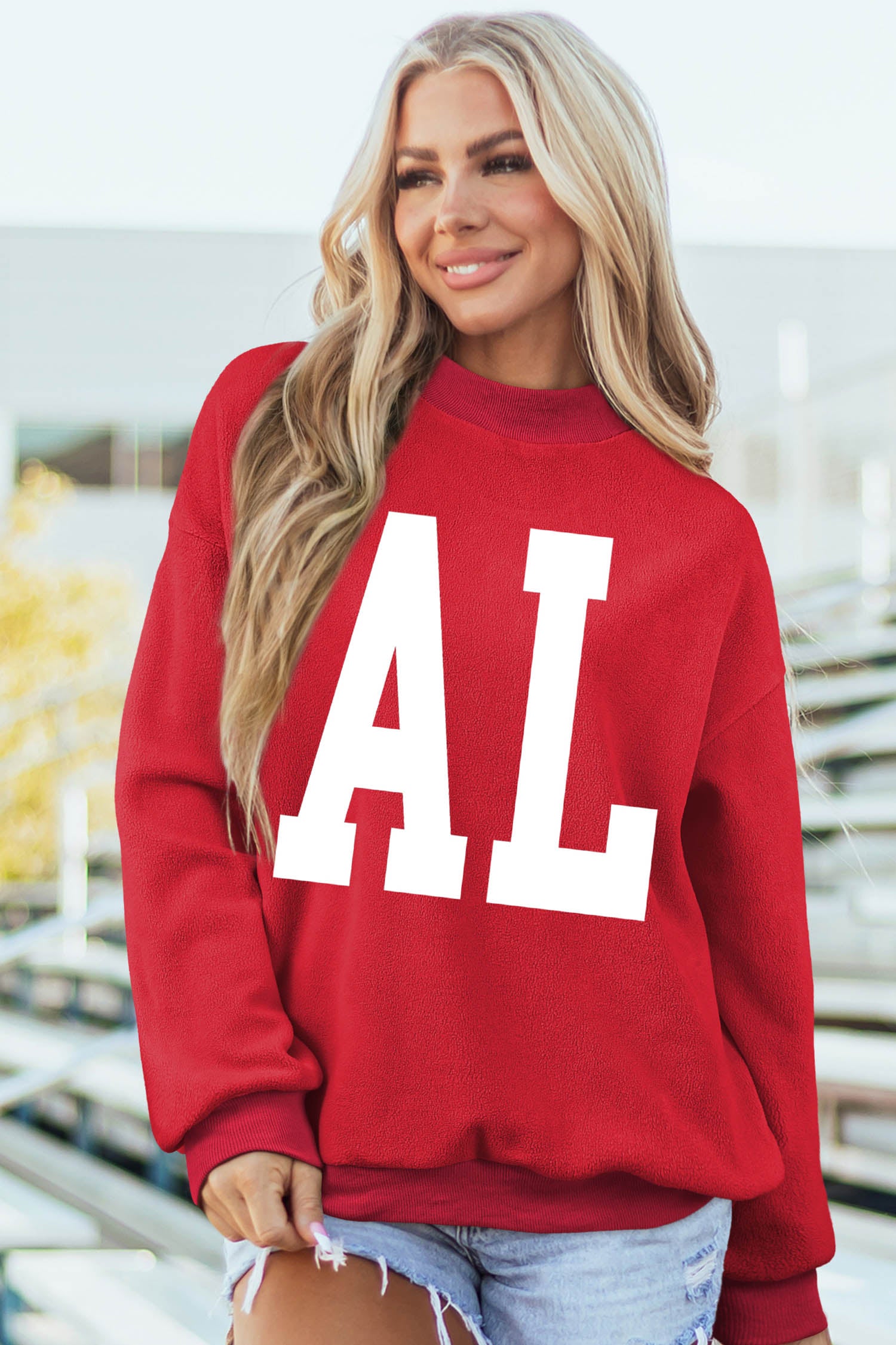 Racing Red ALABAMA/ AL Double Side Printed High Neck Reversible Baggy Sweatshirt-Graphic/Graphic Sweatshirts-[Adult]-[Female]-2022 Online Blue Zone Planet
