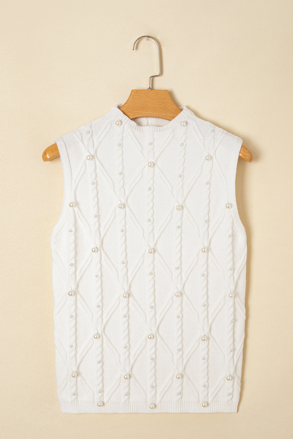 White Pearled High Neck Textured Knit Sweater Vest-TOPS / DRESSES-[Adult]-[Female]-2022 Online Blue Zone Planet