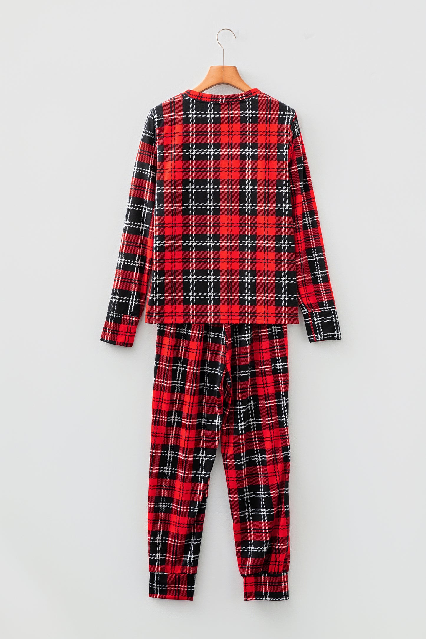 Red Festive Plaid Print Round Neck Long Sleeve and Pants 2 Piece Lounge Set-Loungewear & Sleepwear/Loungewear-[Adult]-[Female]-2022 Online Blue Zone Planet