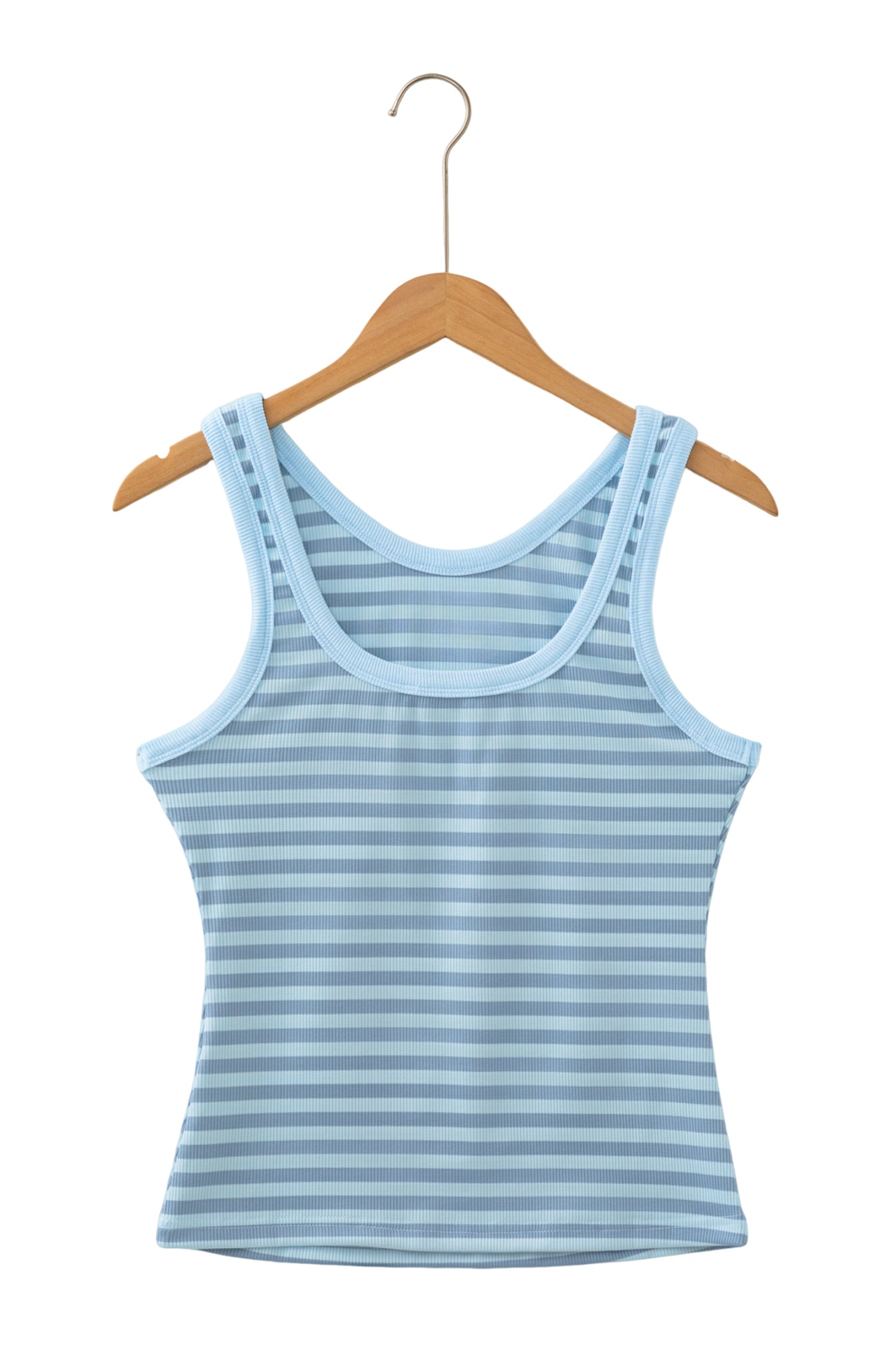 Sky Blue Stripe Ribbed Knit Slim Tank Top-Tops/Tank Tops-[Adult]-[Female]-2022 Online Blue Zone Planet