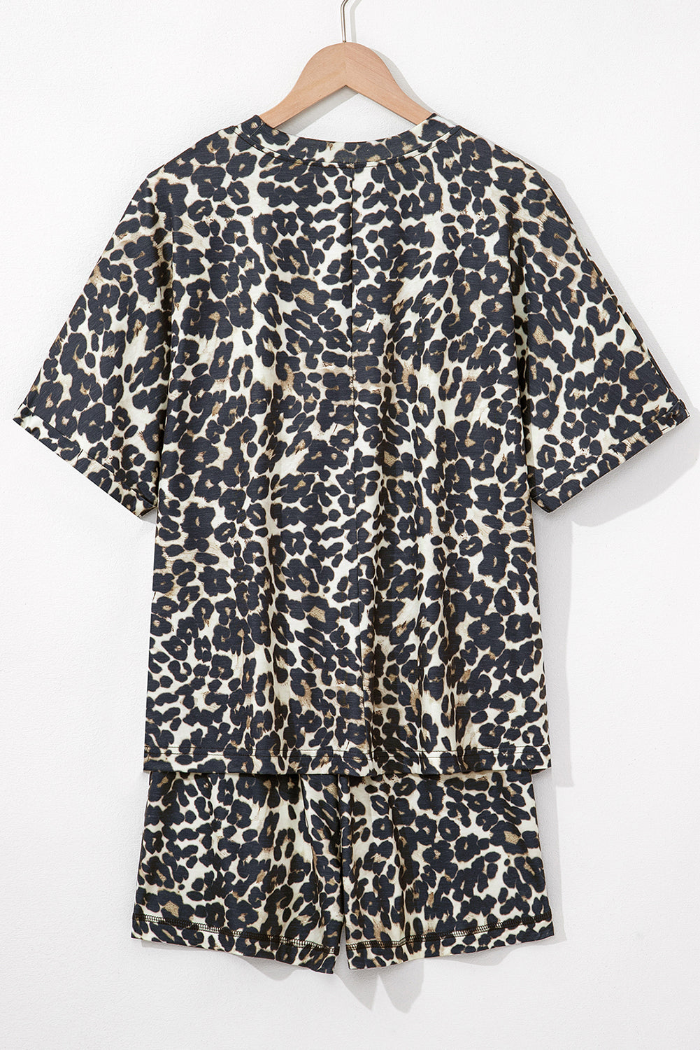 Black Cheetah Printed Casual Tee and Shorts Lounge Set-Loungewear & Sleepwear/Loungewear-[Adult]-[Female]-2022 Online Blue Zone Planet