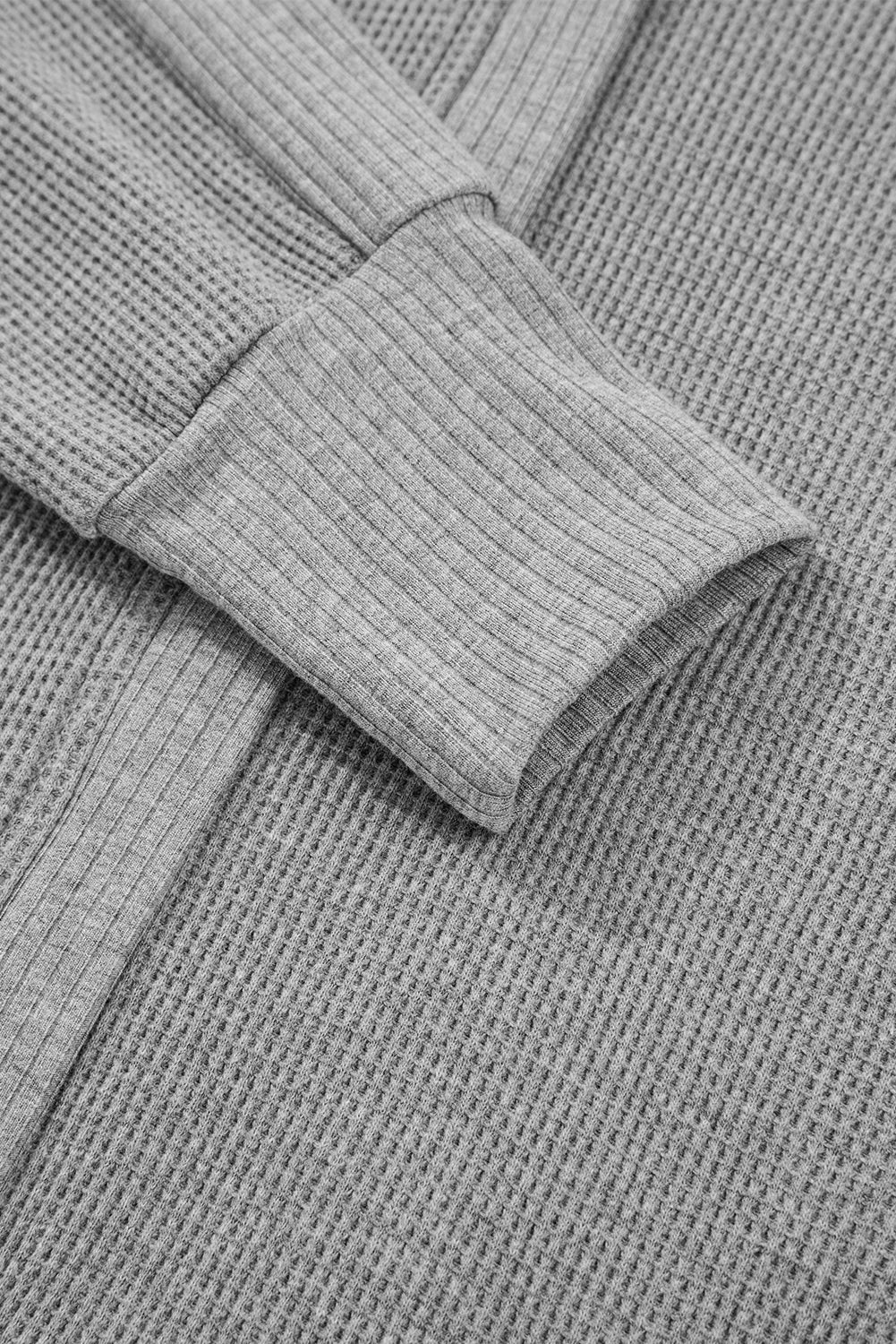 Gray Waffle Splicing Zip Up Front Button Hooded Jacket-Tops / Dresses-[Adult]-[Female]-2022 Online Blue Zone Planet