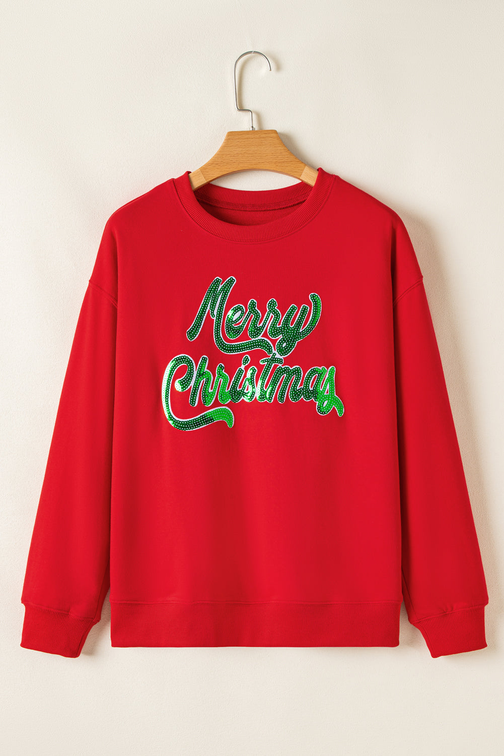 Blue Zone Planet | Red Merry Christmas Crewneck Drop Shoulder Loose Sweatshirt-Graphic/Graphic Sweatshirts-[Adult]-[Female]-2022 Online Blue Zone Planet