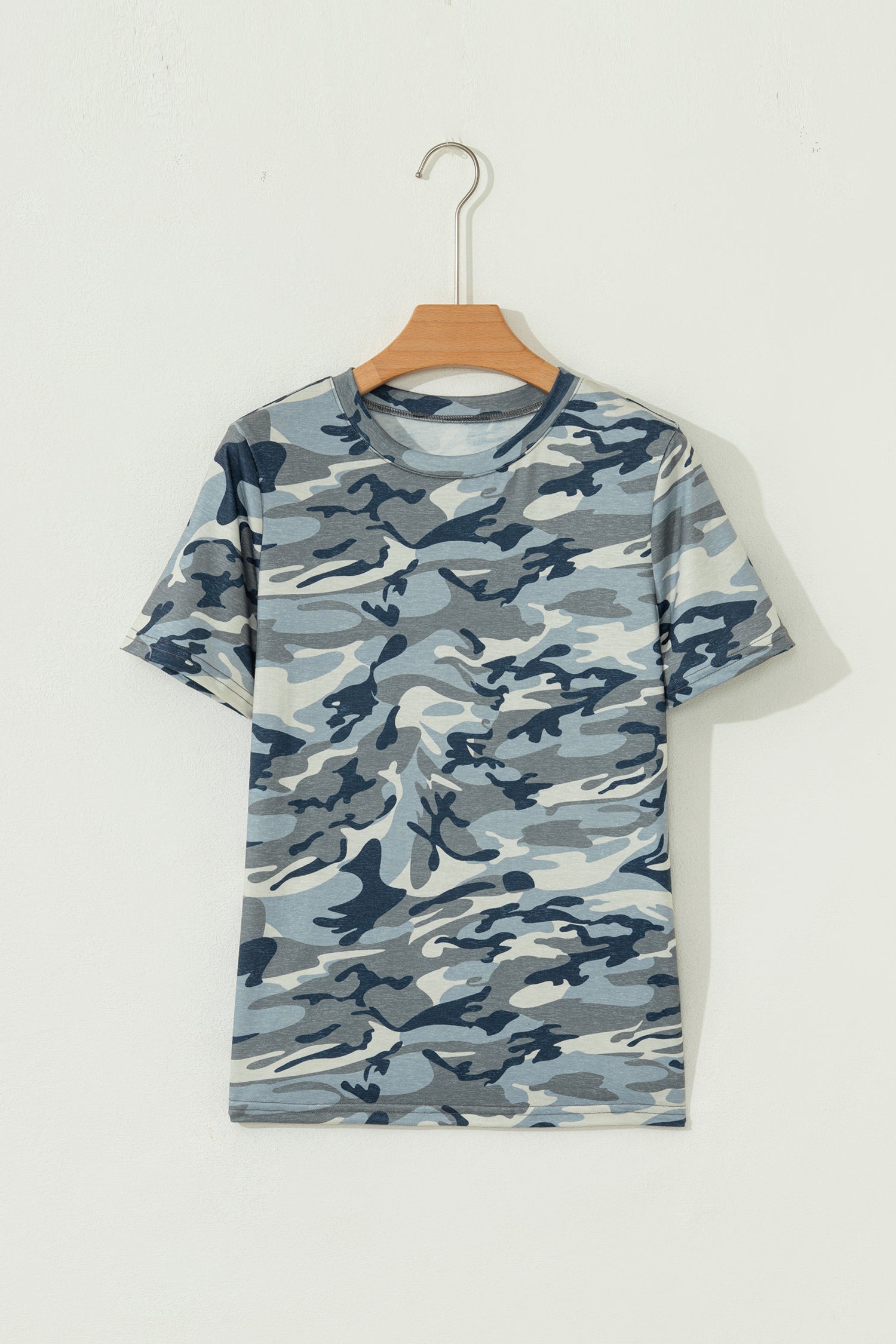 Green Camouflage Print Crew Neck T Shirt-Tops/Tops & Tees-[Adult]-[Female]-2022 Online Blue Zone Planet