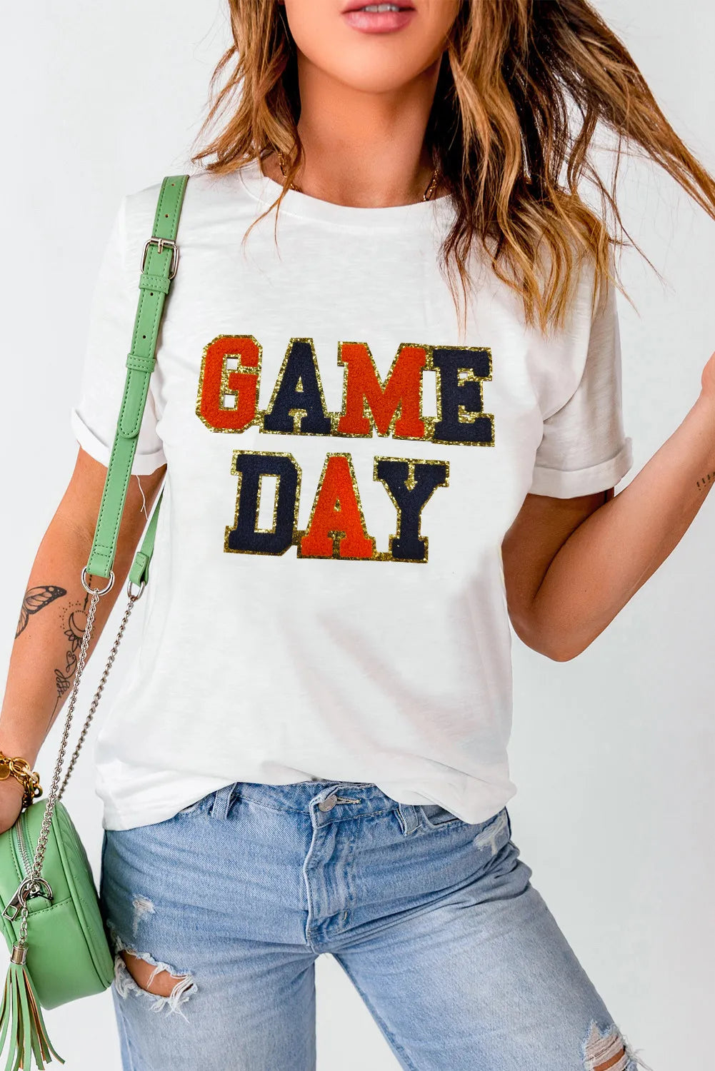 GAME DAY Round Neck Short Sleeve T-Shirt-TOPS / DRESSES-[Adult]-[Female]-2022 Online Blue Zone Planet