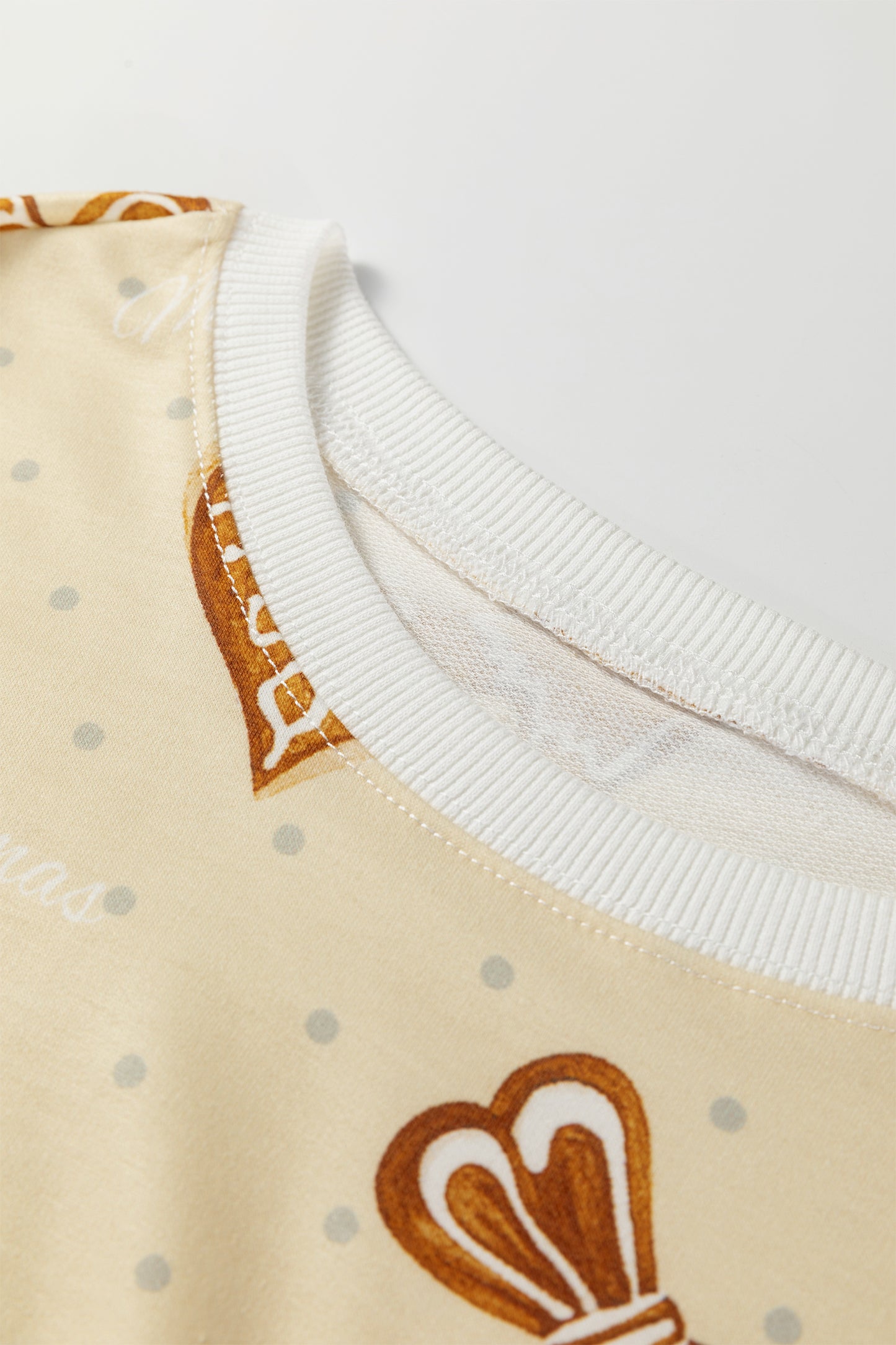 Beige Gingerbread Man Christmas Print Long Sleeve Pullover Lounge Short Set-Loungewear & Sleepwear/Loungewear-[Adult]-[Female]-2022 Online Blue Zone Planet