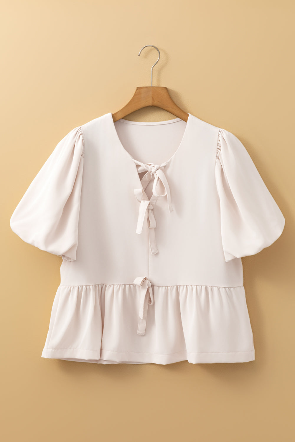 White Sweet Bowknot Puff Sleeve Peplum Blouse-Blouses-[Adult]-[Female]-2022 Online Blue Zone Planet