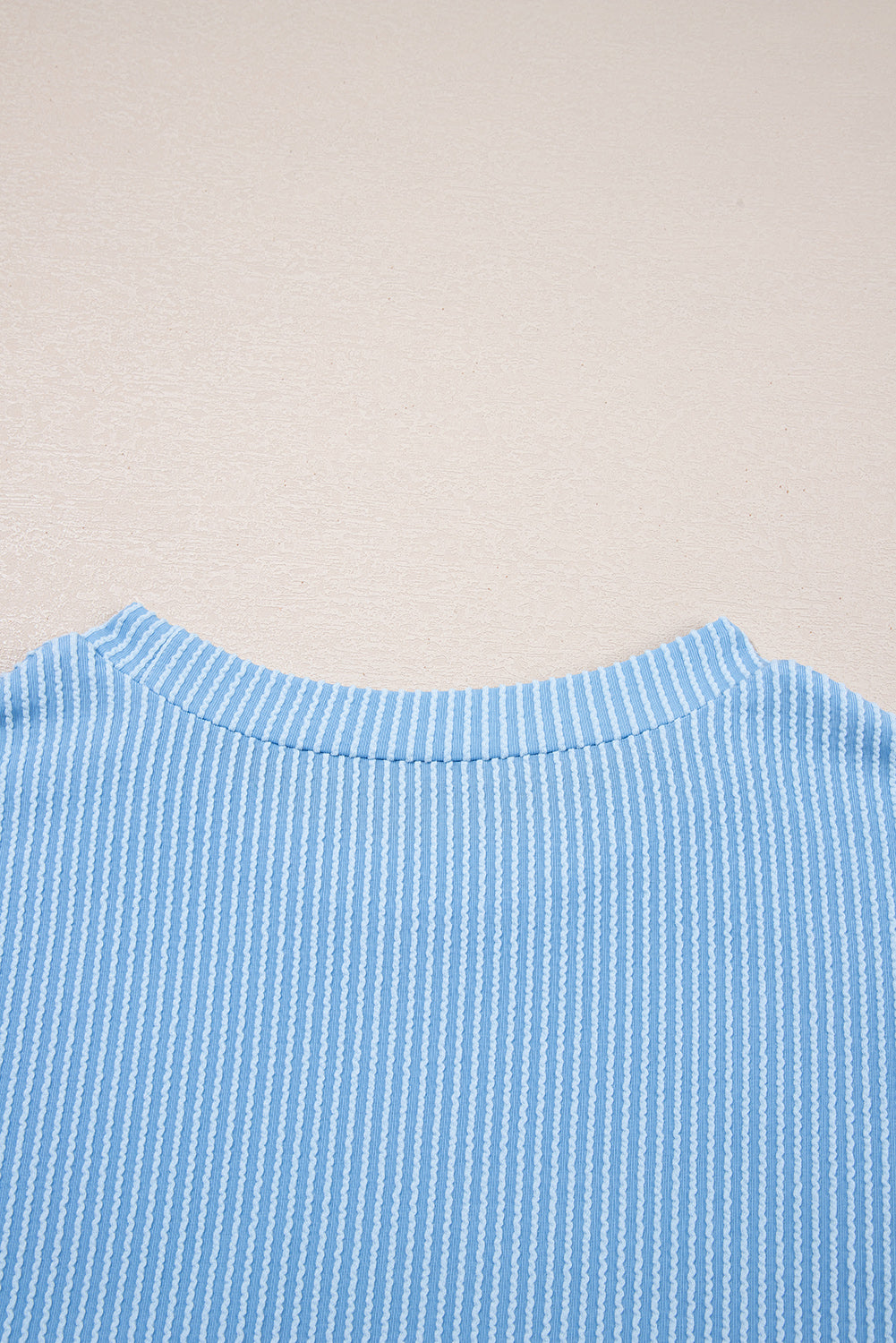 Dark Blue Corded Knit Color Block Pocketed Crew Neck T Shirt-Tops/Tops & Tees-[Adult]-[Female]-2022 Online Blue Zone Planet