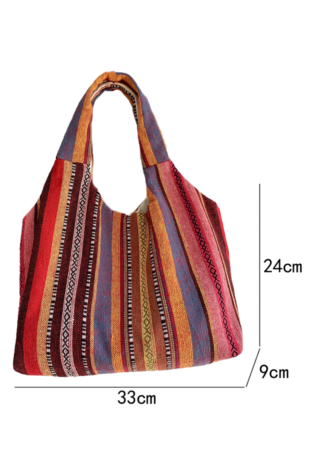 Fiery Red Ethnic Striped Canvas Tote Bag-Tote Bags-[Adult]-[Female]-Fiery Red-ONE SIZE-2022 Online Blue Zone Planet