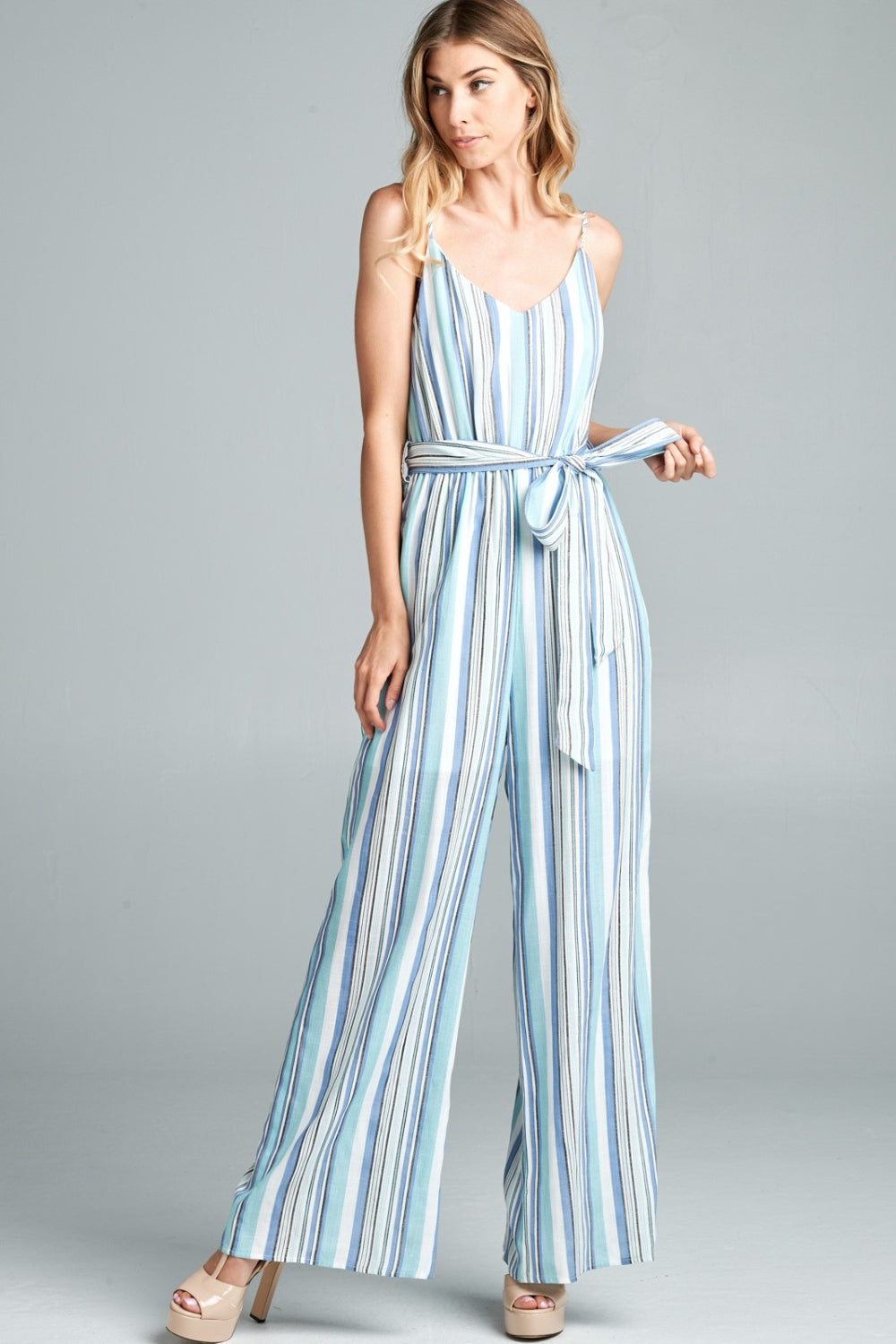 Blue Zone Planet | Cotton Bleu by Nu Label Tie Front Striped Sleeveless Jumpsuit-TOPS / DRESSES-[Adult]-[Female]-2022 Online Blue Zone Planet