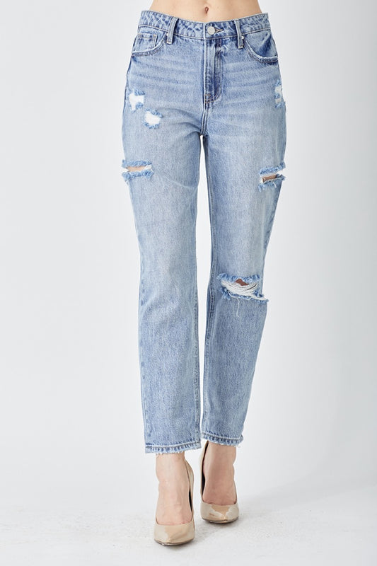 Blue Zone Planet | RISEN Distressed Slim Cropped Jeans-BOTTOMS SIZES SMALL MEDIUM LARGE-[Adult]-[Female]-Medium-1-2022 Online Blue Zone Planet