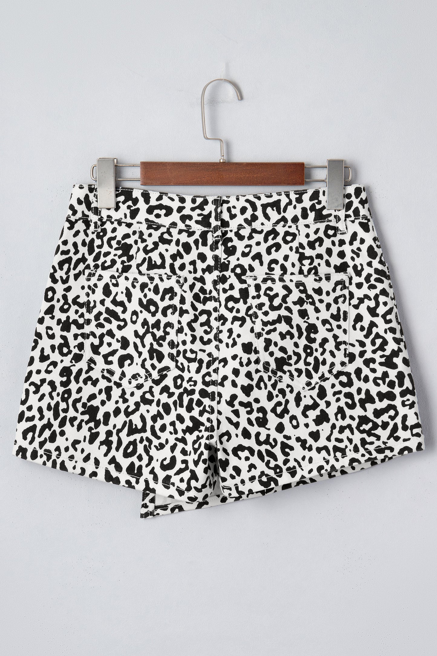 Black Leopard Print Button Overlap Denim Shorts-Bottoms/Denim Shorts-[Adult]-[Female]-2022 Online Blue Zone Planet