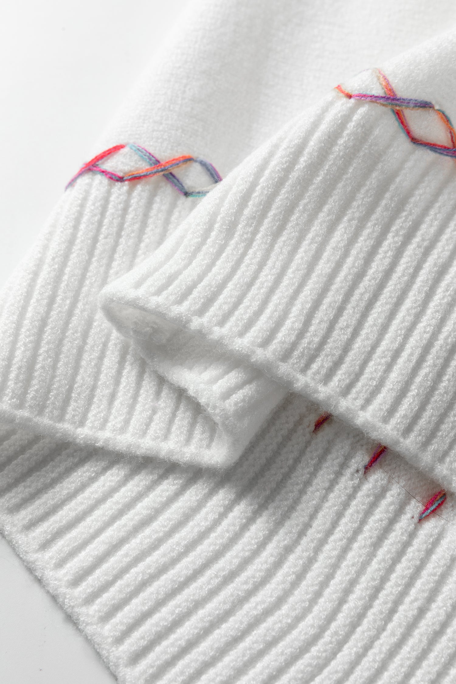 White Rainbow Stitching Balloon Sleeve Relaxed Sweater-TOPS / DRESSES-[Adult]-[Female]-2022 Online Blue Zone Planet