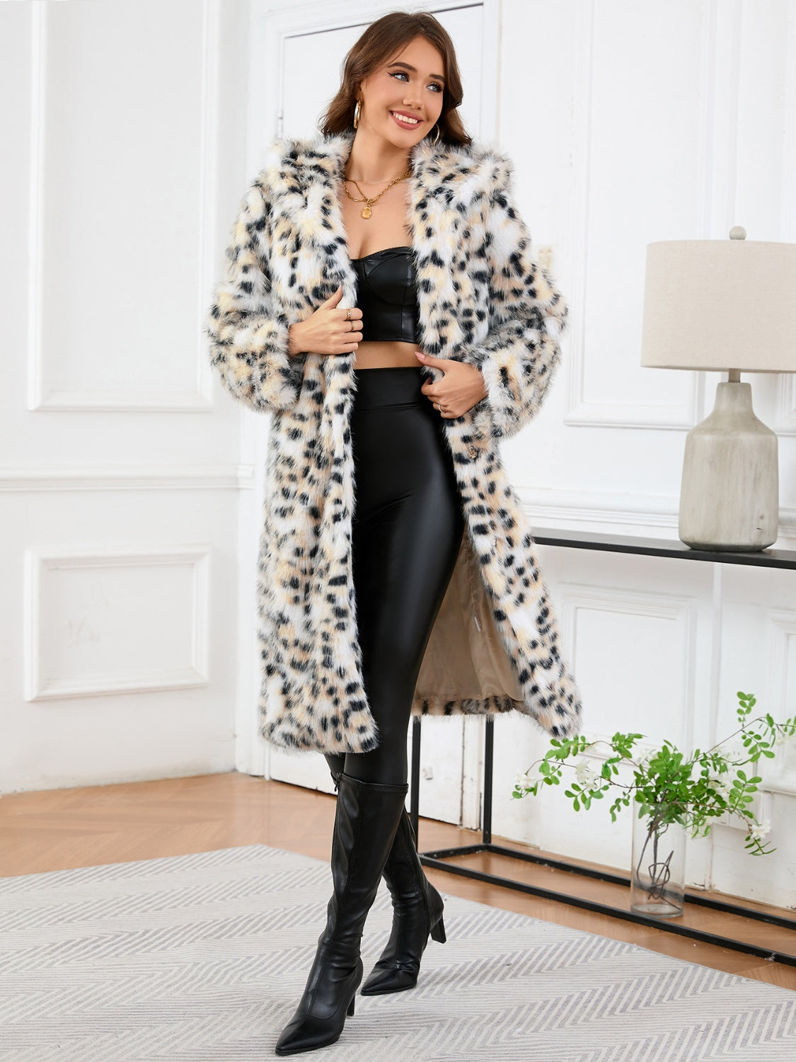 Blue Zone Planet | Thermal Leopard Faux Fur Hooded Outerwear-TOPS / DRESSES-[Adult]-[Female]-2022 Online Blue Zone Planet